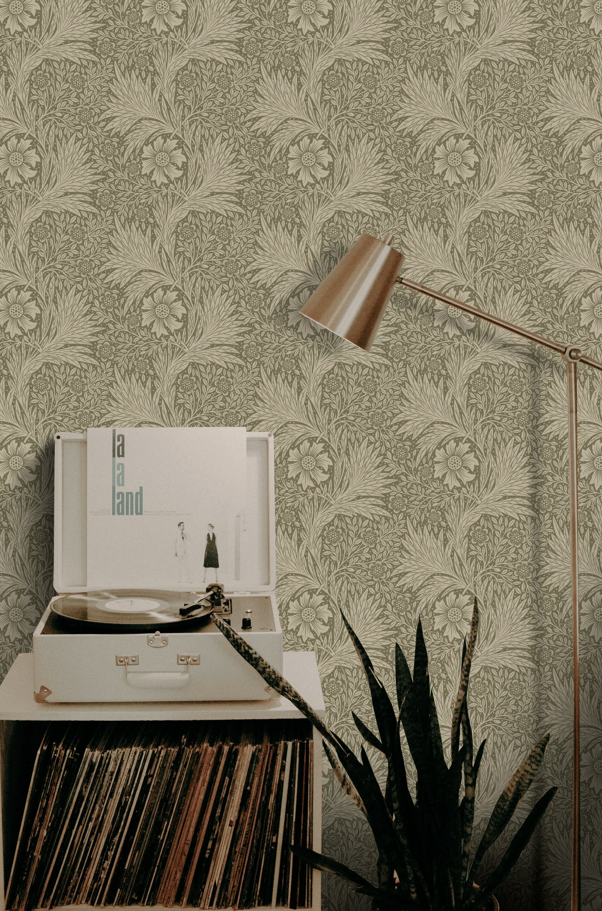 Vintage Floral Wallpaper Olive Leaf Pattern Wall Mural
