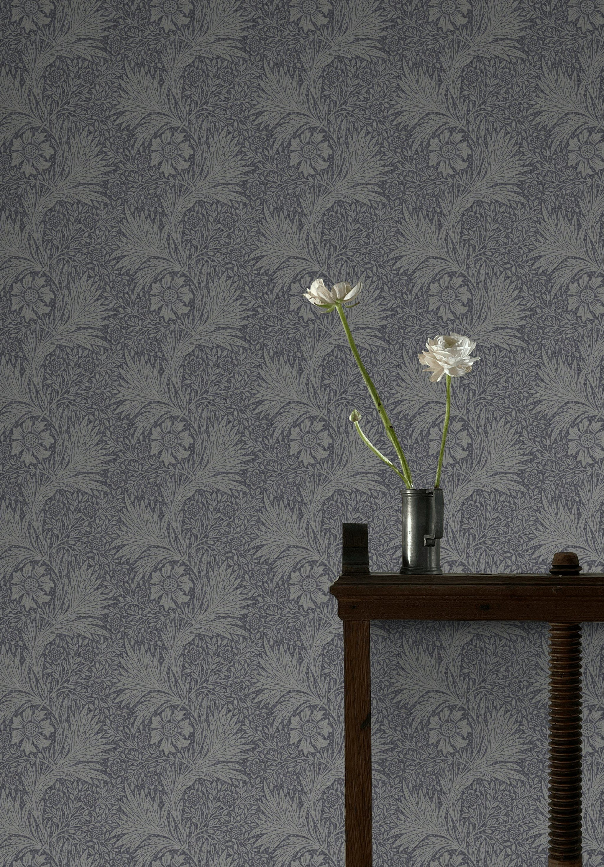 Vintage Floral Wallpaper Dark Gray Botanical Wall Mural
