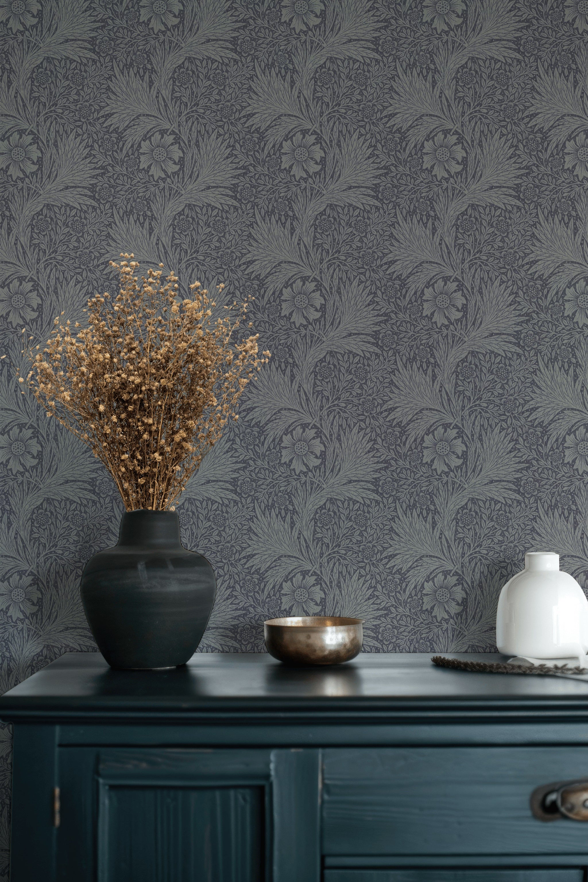 Vintage Floral Wallpaper Dark Gray Botanical Wall Mural