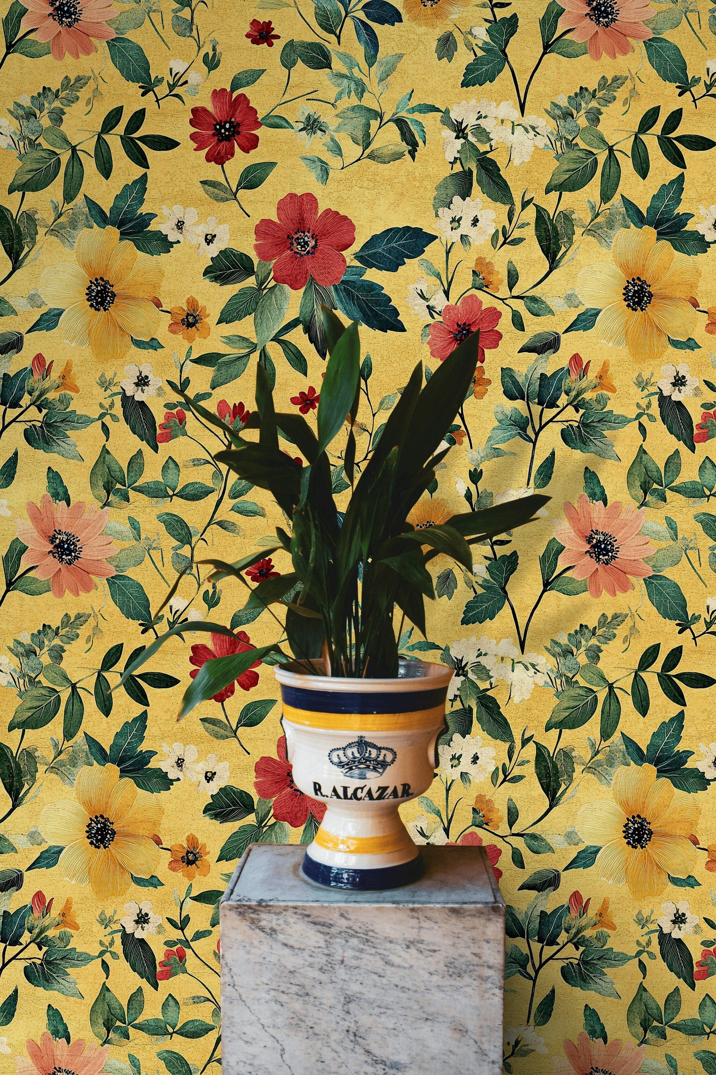 Floral Wallpaper Yellow Botanical Wall Mural