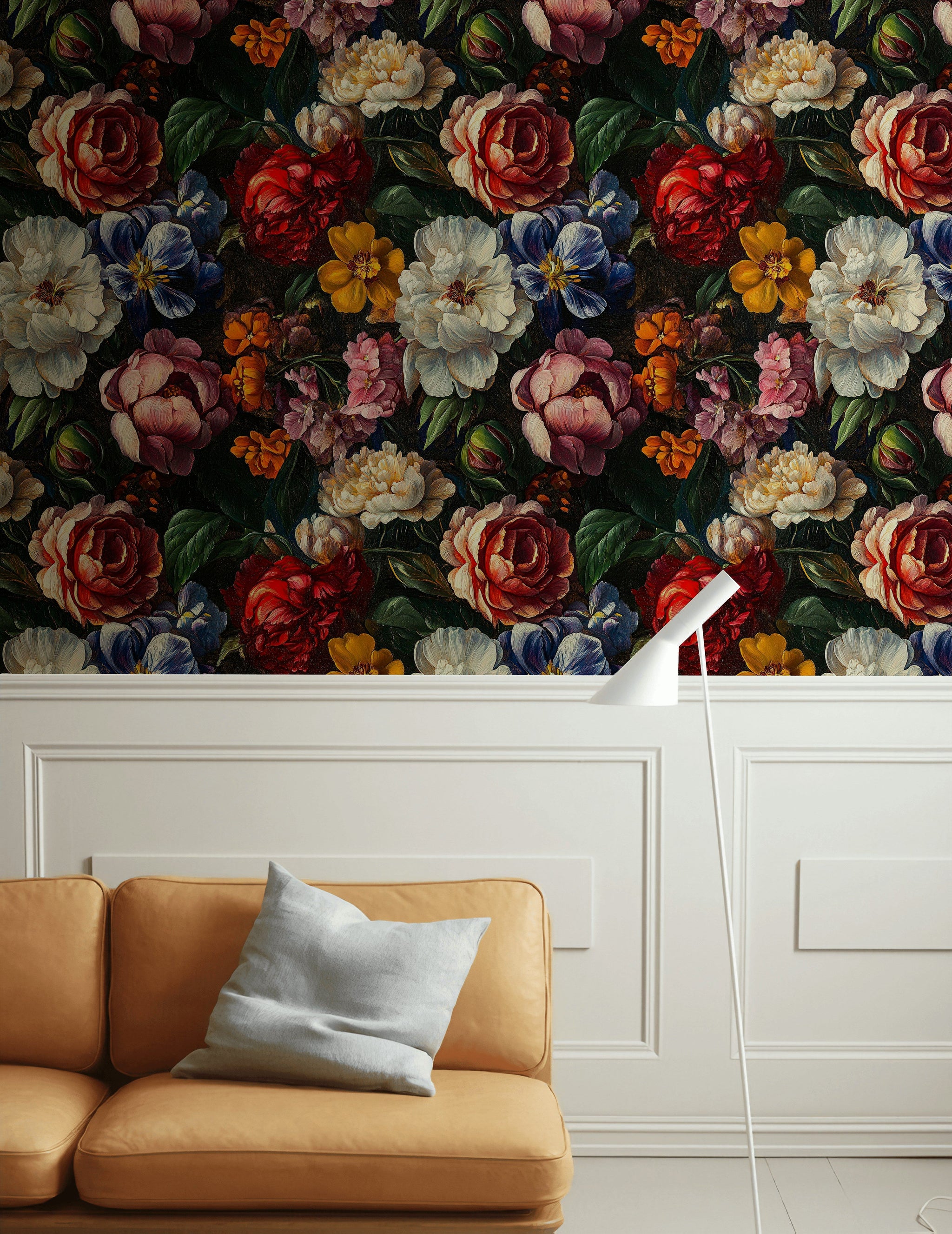 Dark Multicolor Large Floral Wallpaper