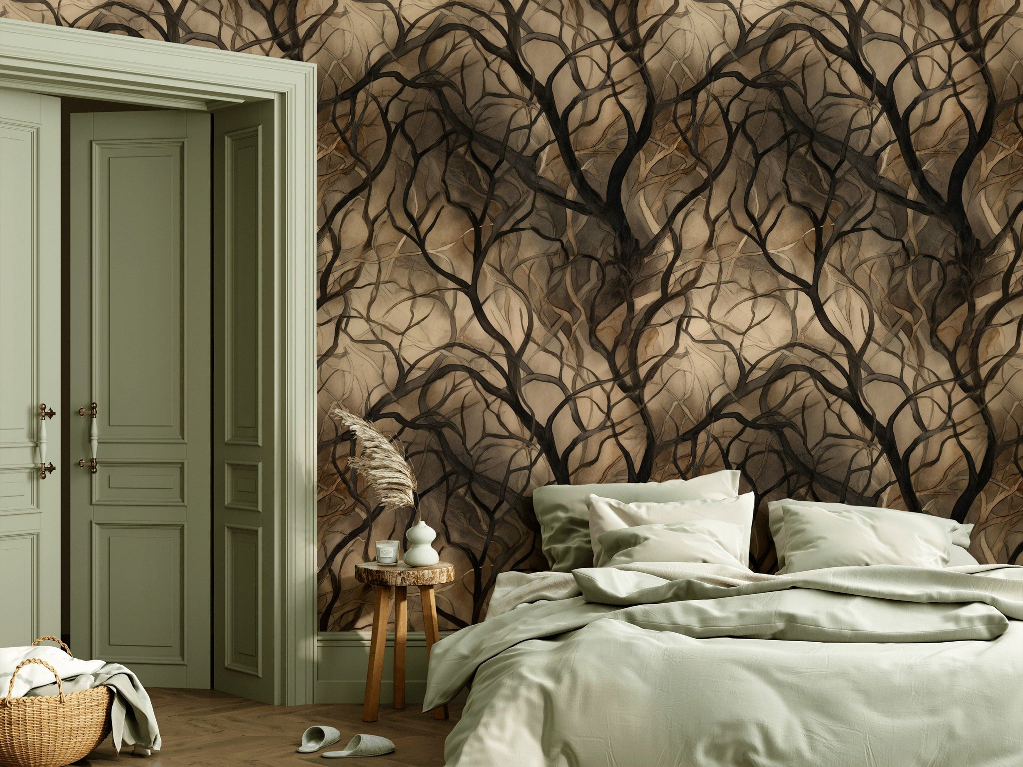 Shadowed Tan Abstract Branches Wallpaper