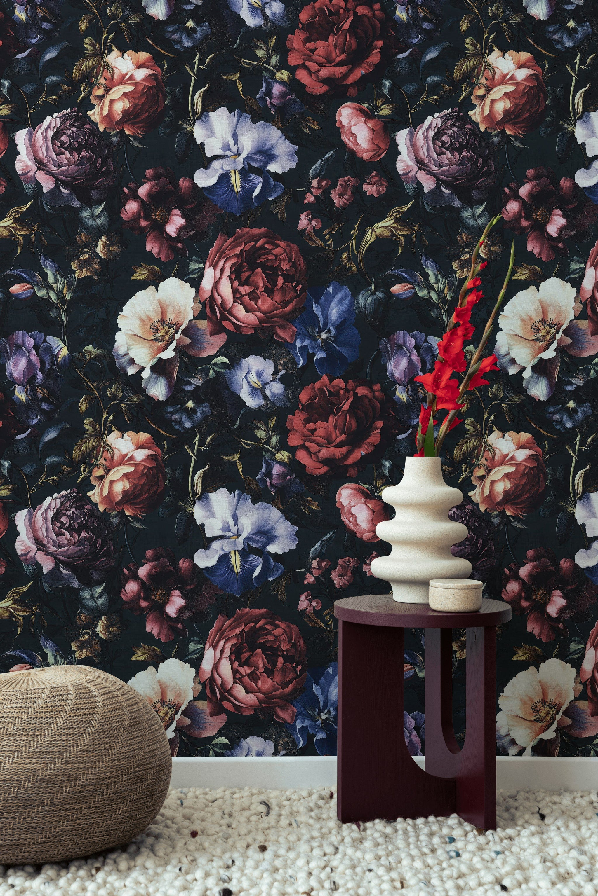 Dark Multicolor Large Floral Wallpaper