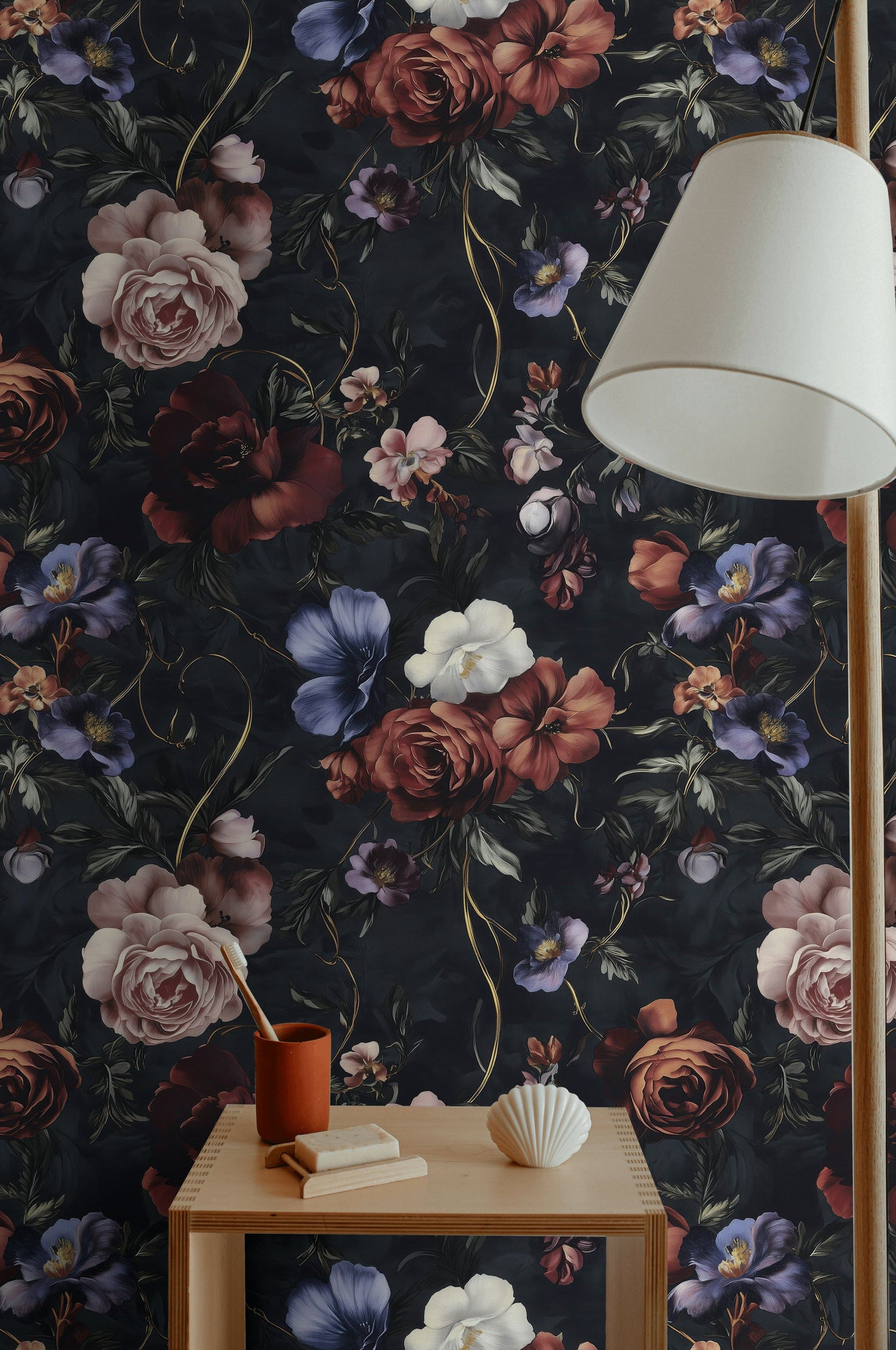 Moody Floral Wallpaper Removable Plum Wall Mural