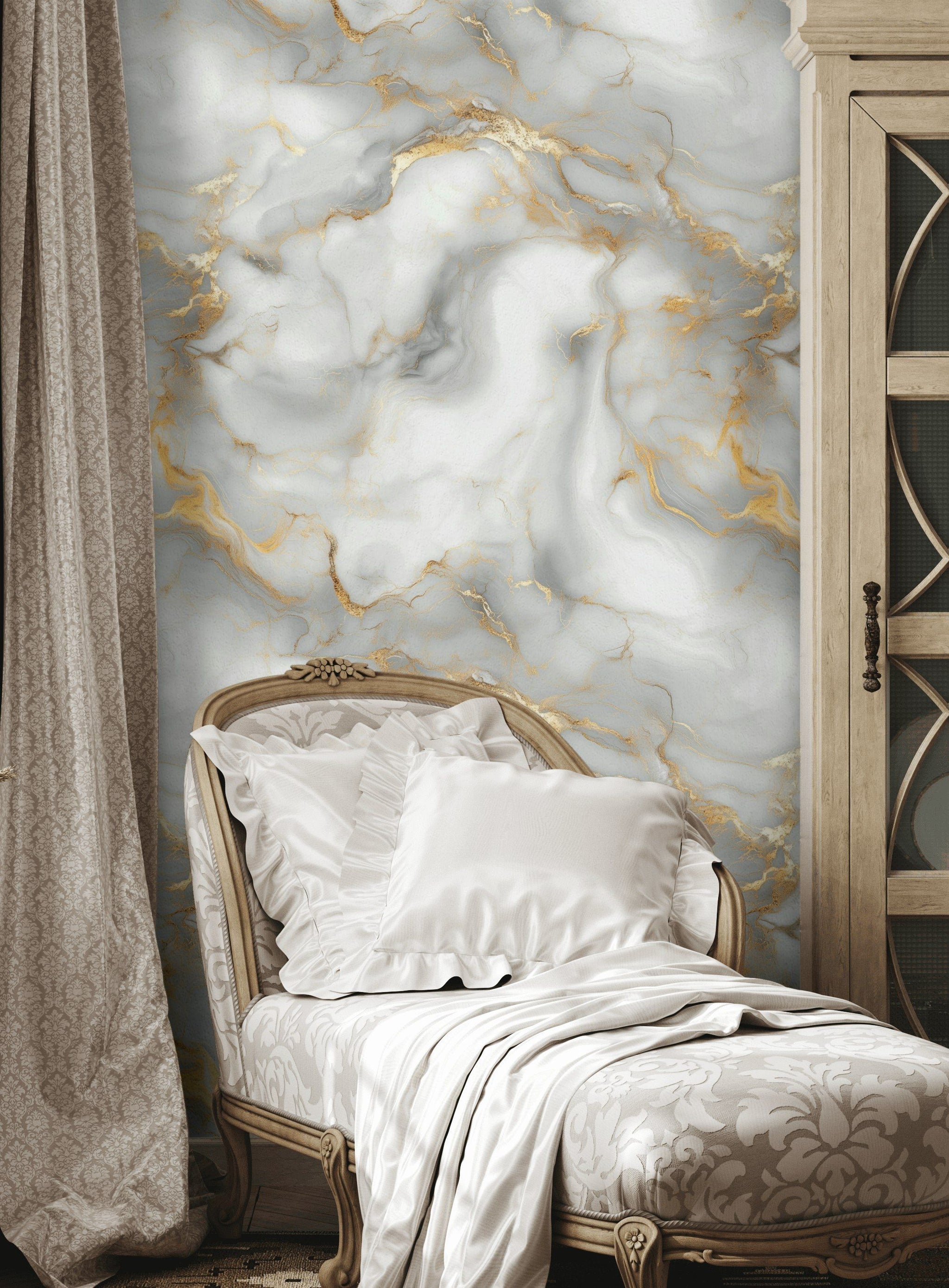 Elegant Grey and Golden Look Marble Wallpaper