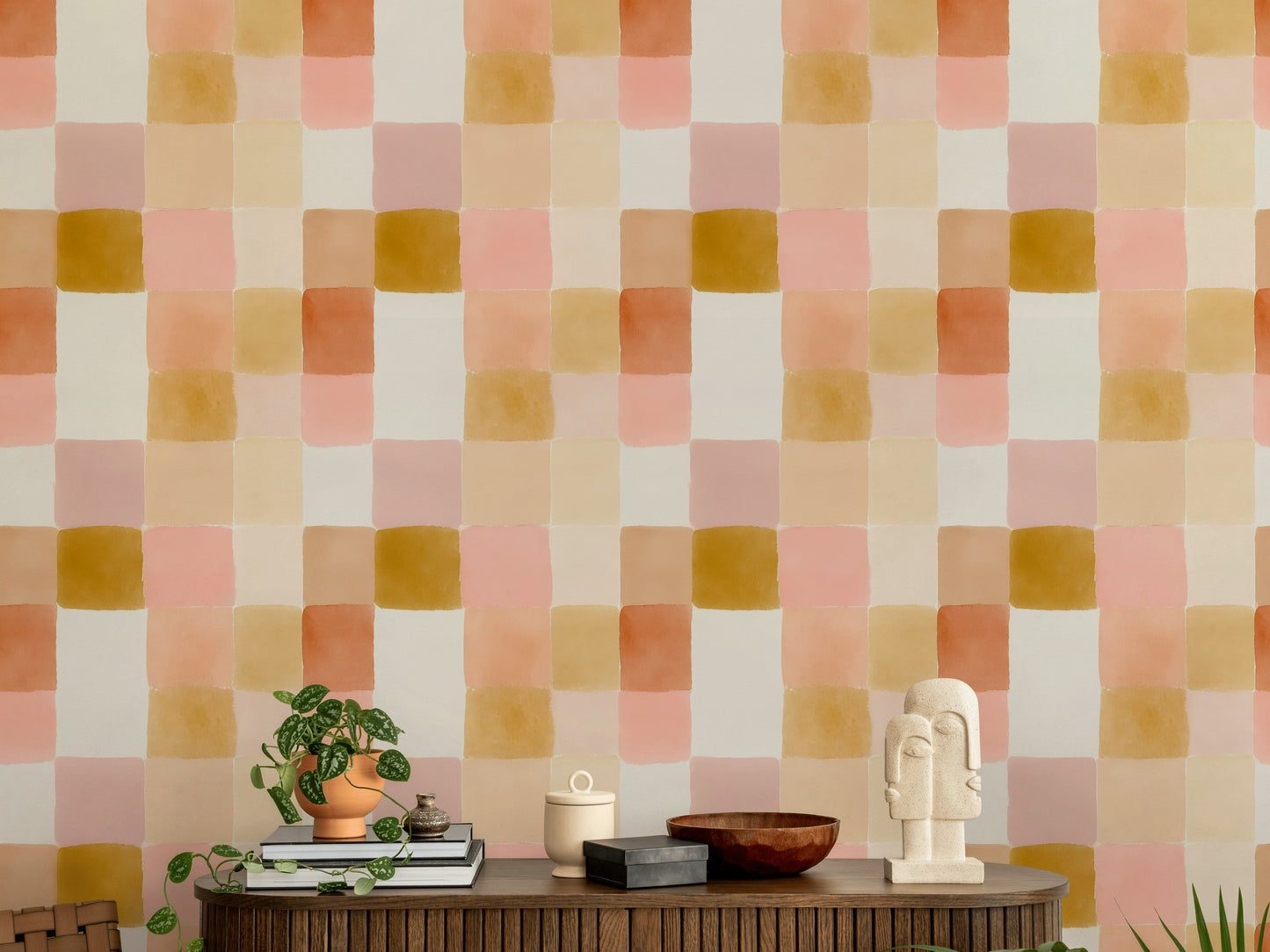 Checkered Watercolor Wallpaper Retro Mural Pastel Wall Decor