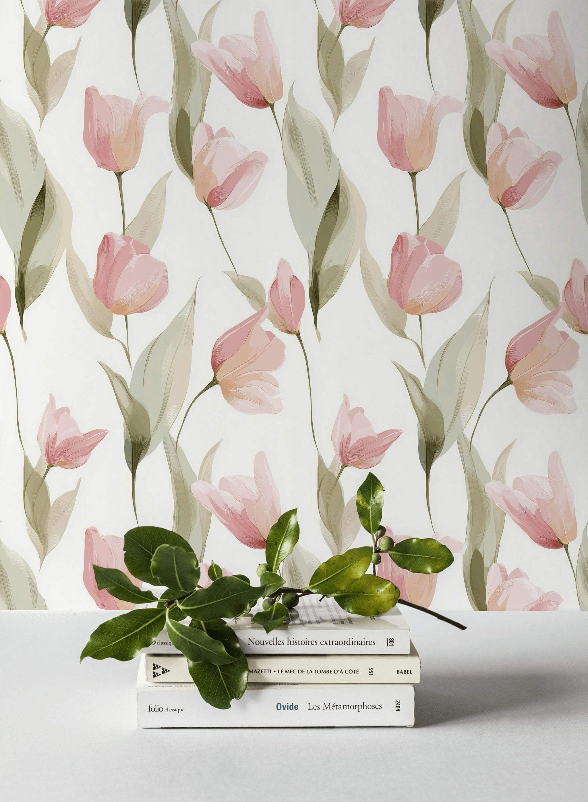 Blush Pink Tulip Floral Pattern Wallpaper