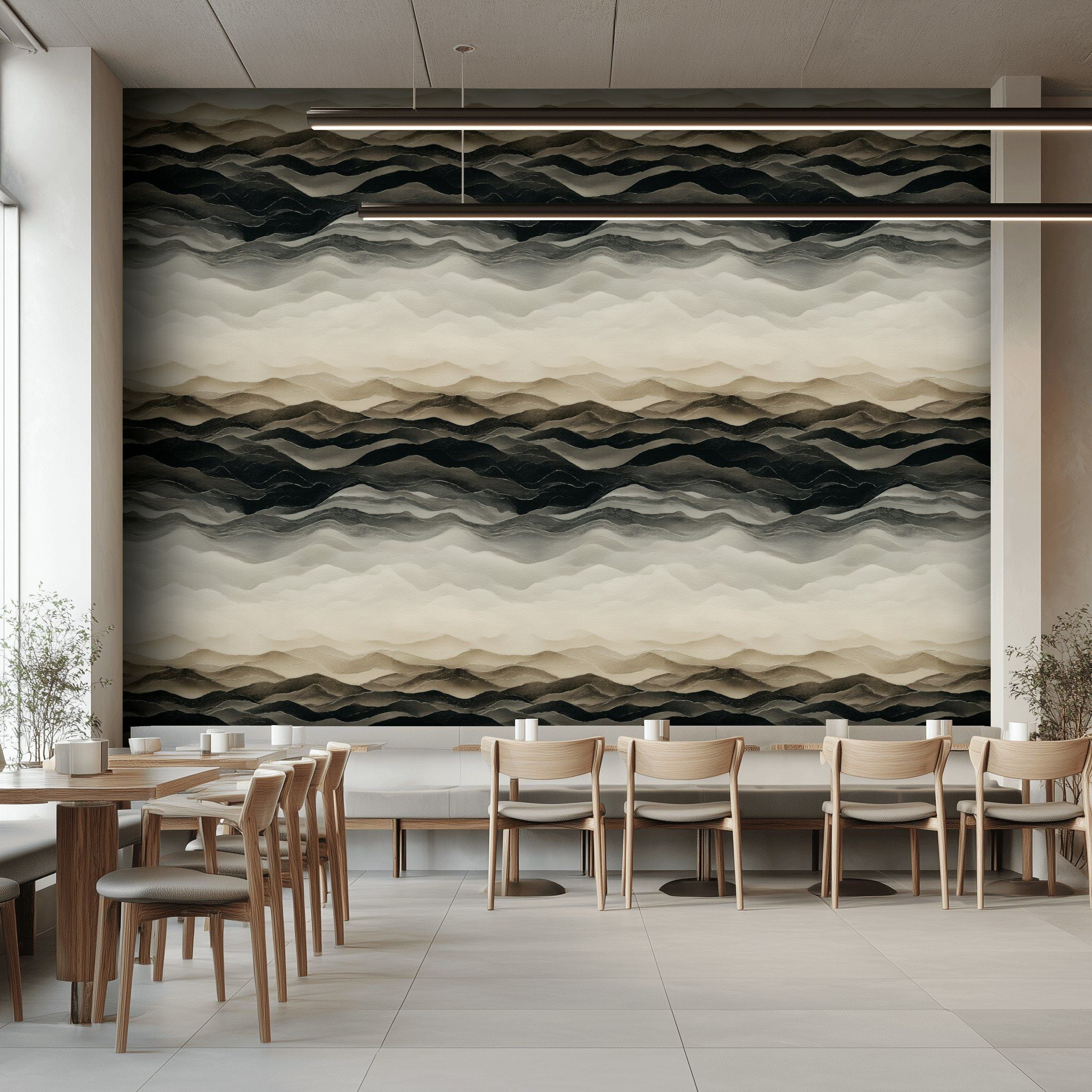 Neutral Beige Abstract Wave Wallpaper
