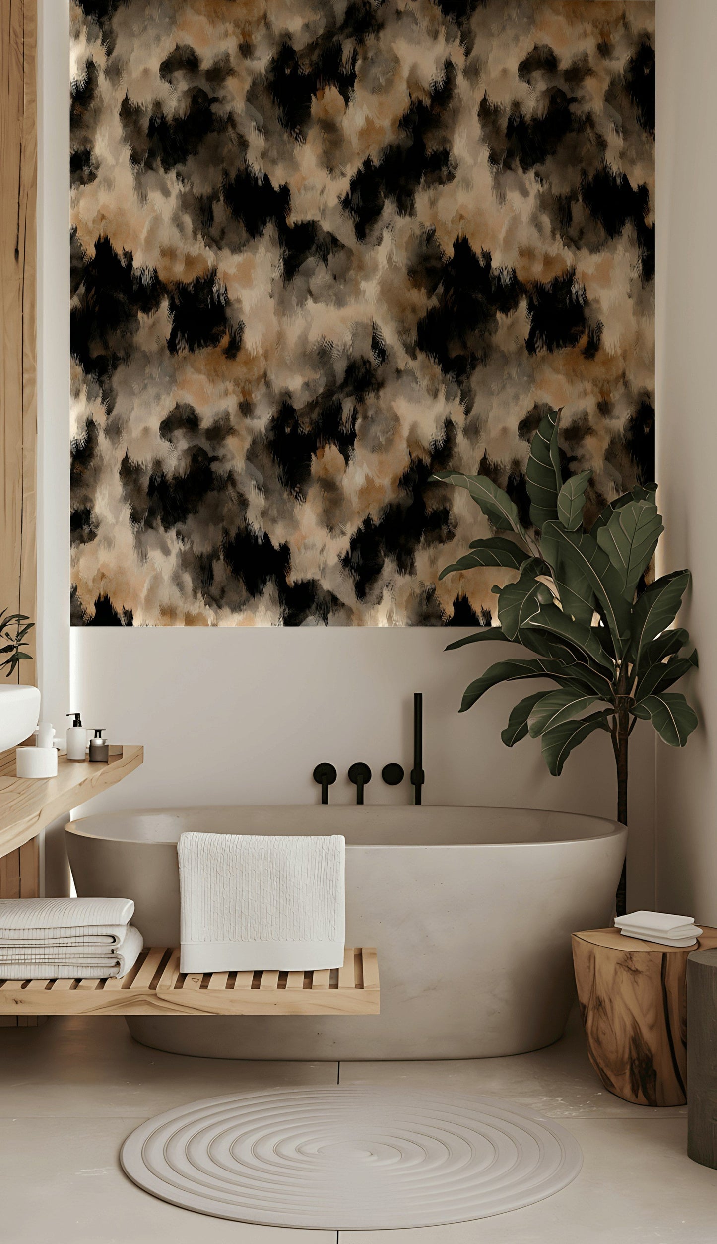 Abstract Brush Wallpaper Taupe Black Decorative Mural