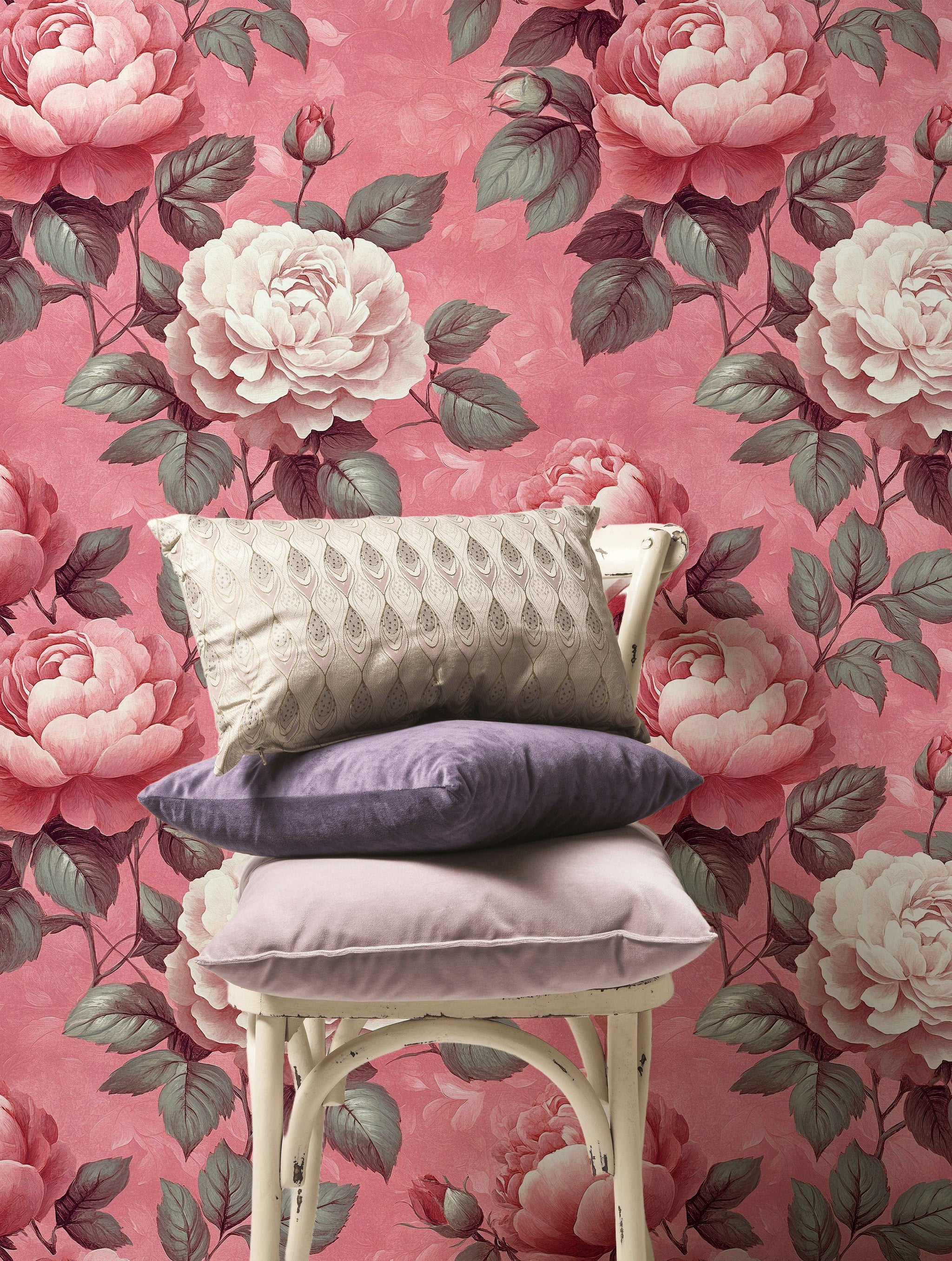 Warm Pink Large Peony Floral Wallpaper