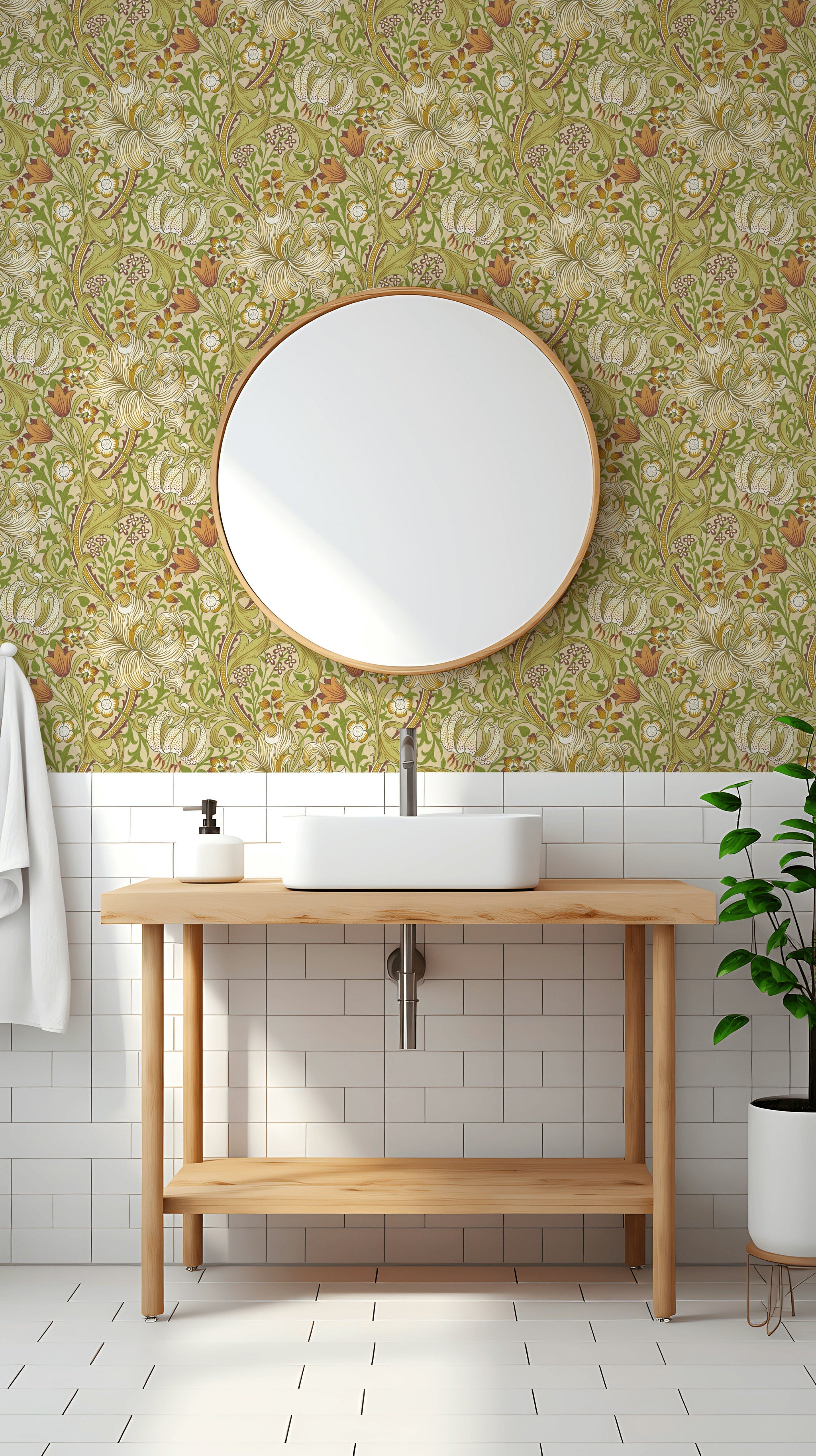 Vintage Floral Wallpaper Green Vine Pattern Wall Mural