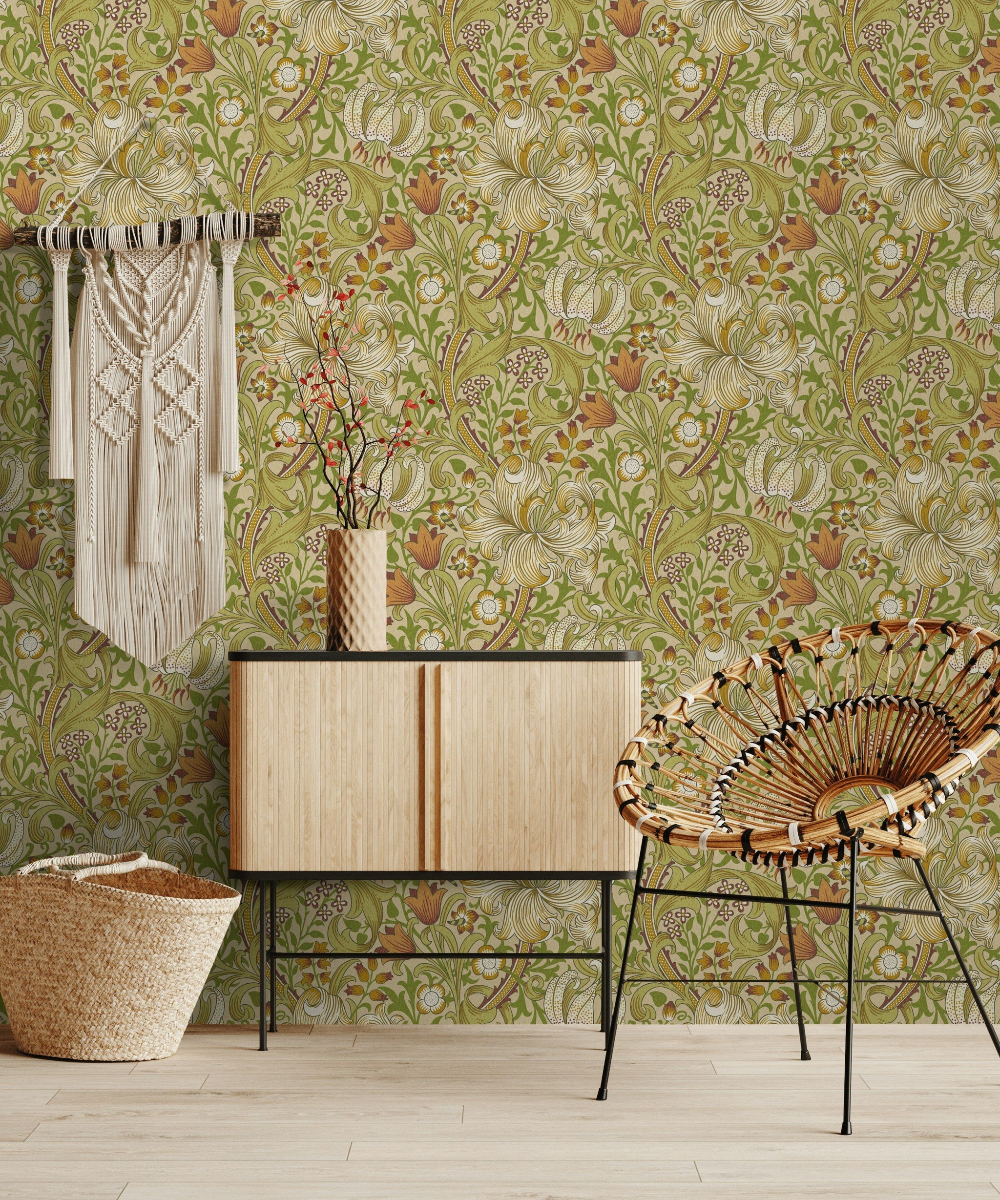 Vintage Floral Wallpaper Green Vine Pattern Wall Mural