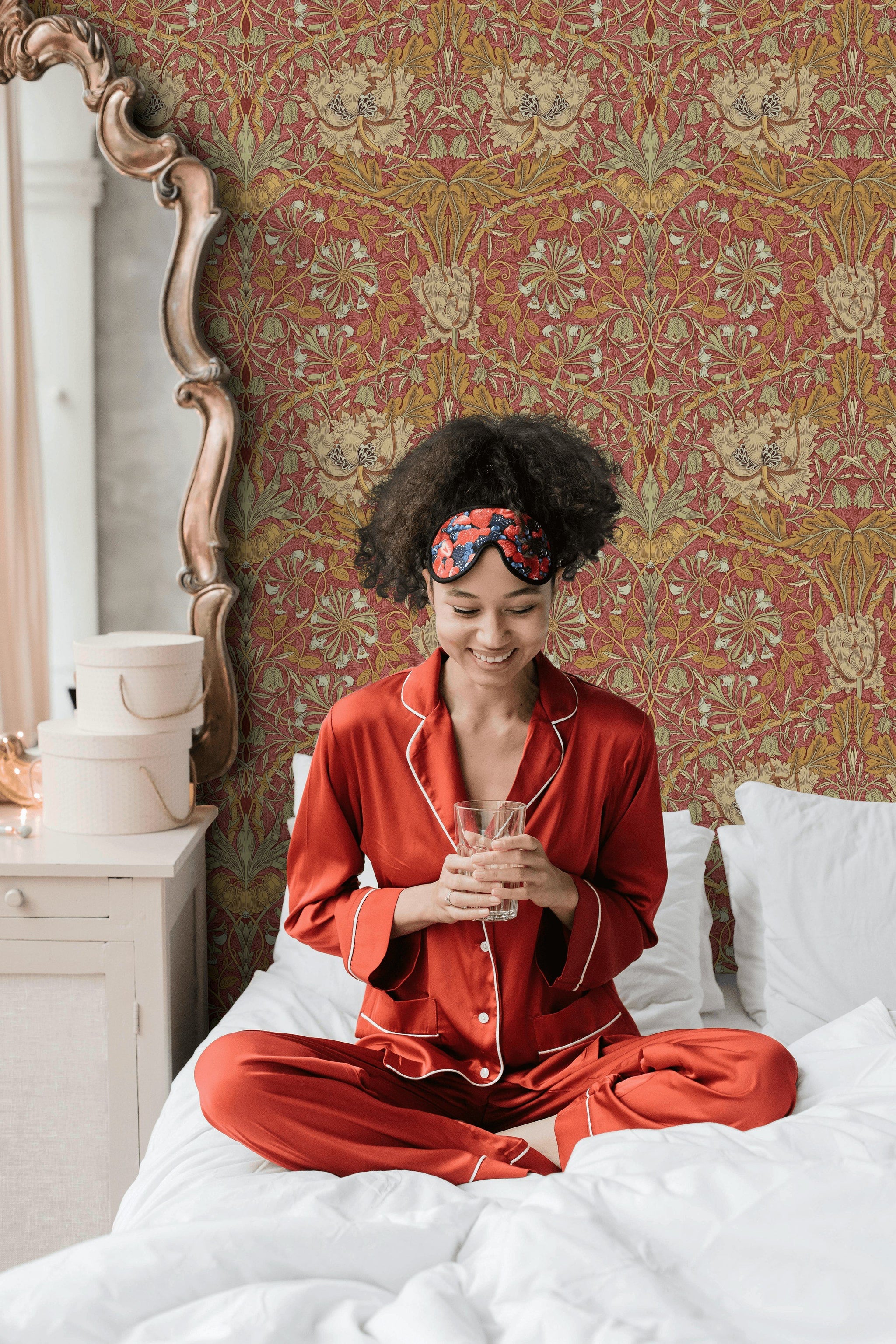 Vintage Floral Wallpaper Red Botanical Vines Wall Mural