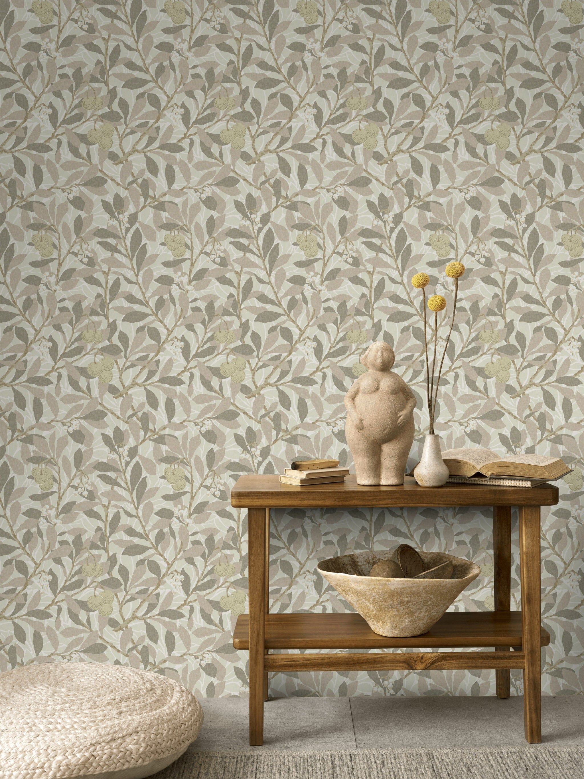 Botanical Leaf Wallpaper Neutral Branch Pattern Wall Mural