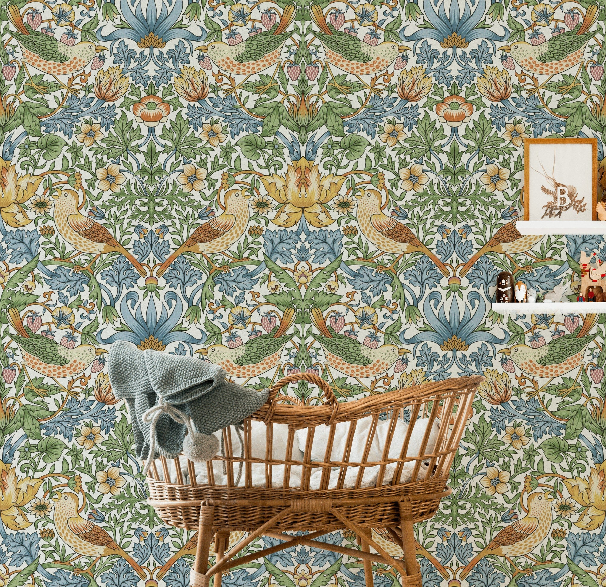Bird and Floral Wallpaper Vintage Botanical Pattern Wall Mural