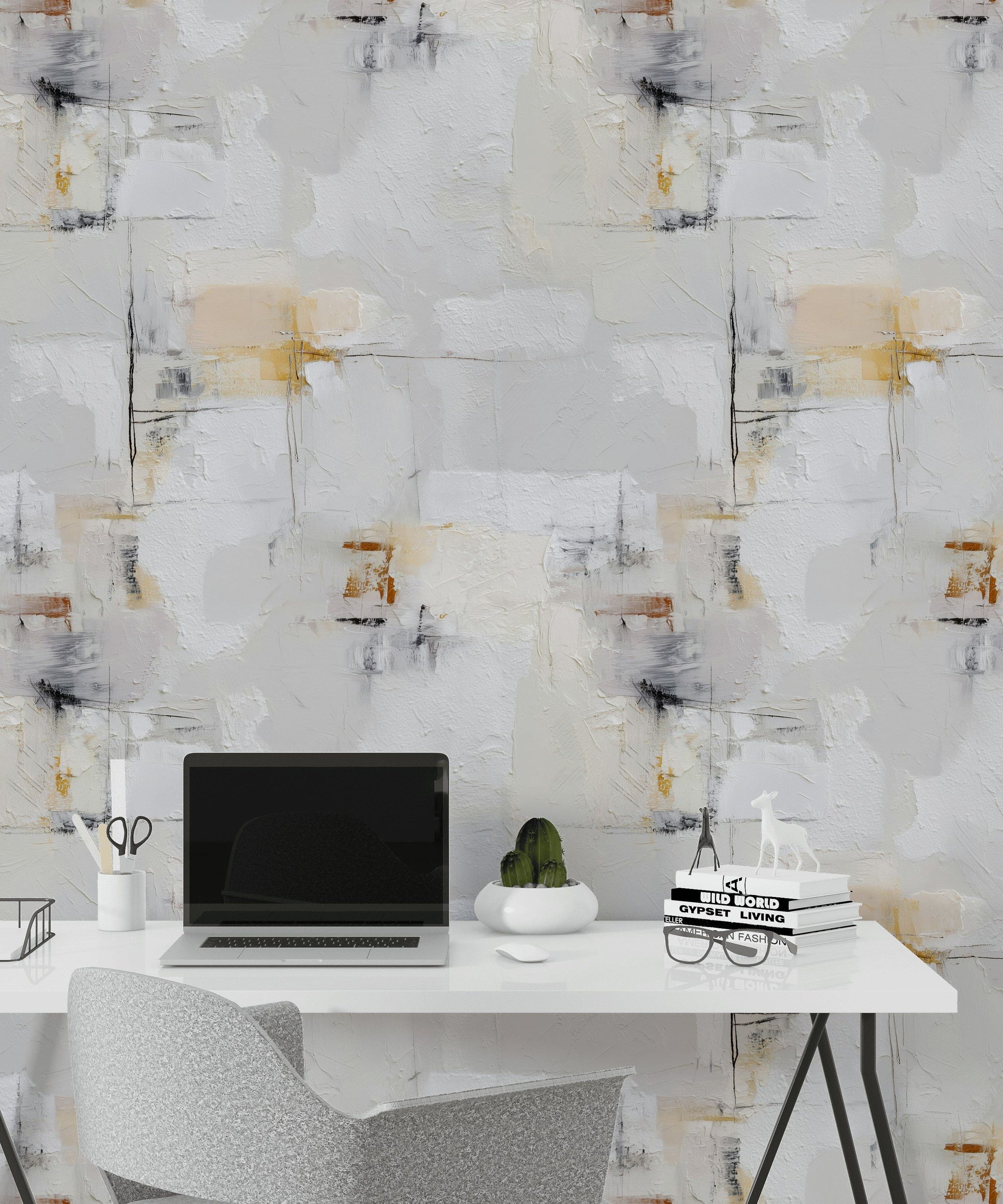 Cream and Gray Abstract Texture Wallpaper