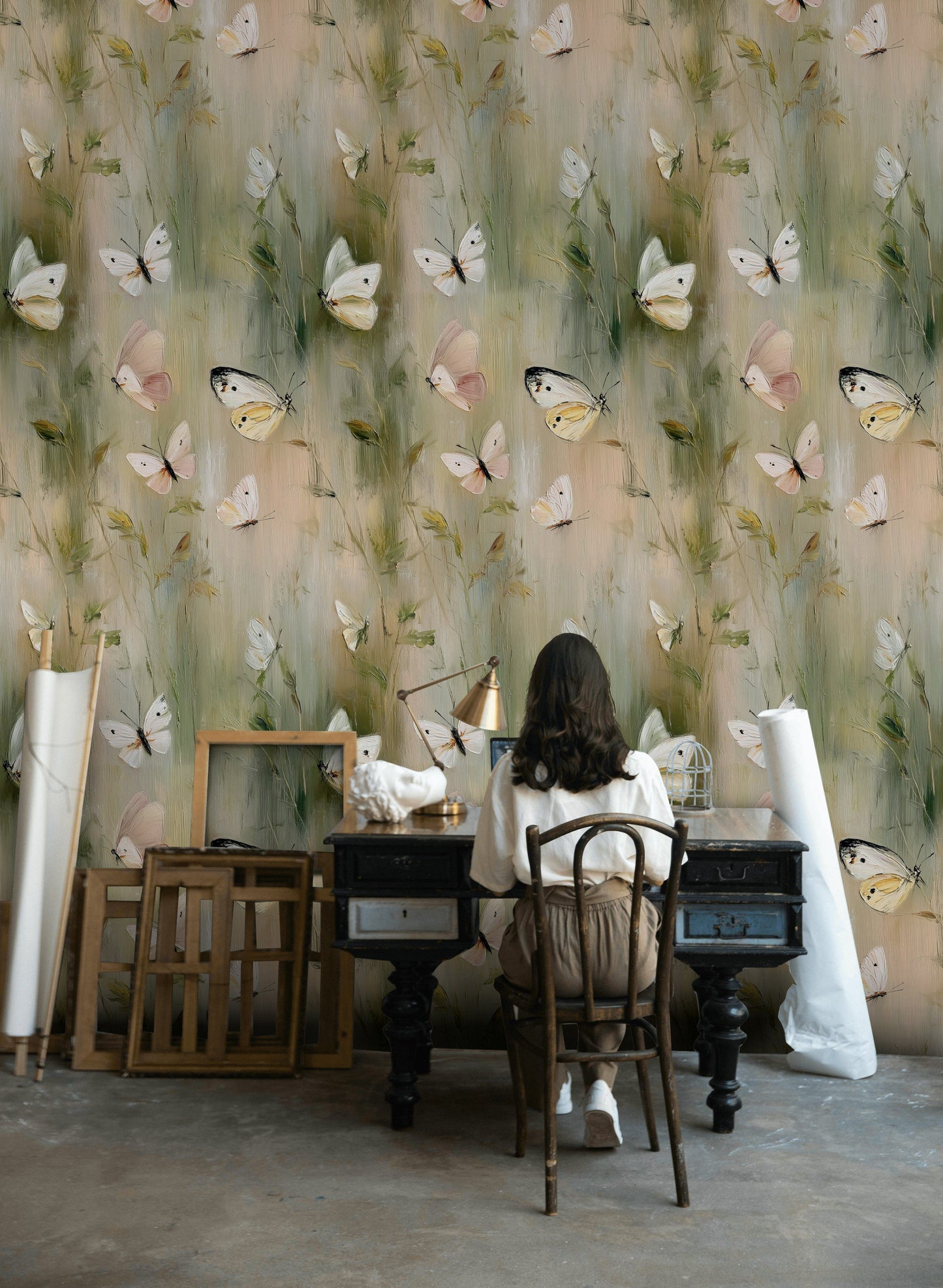Butterfly Wallpaper Pastel Floral Decorative Mural