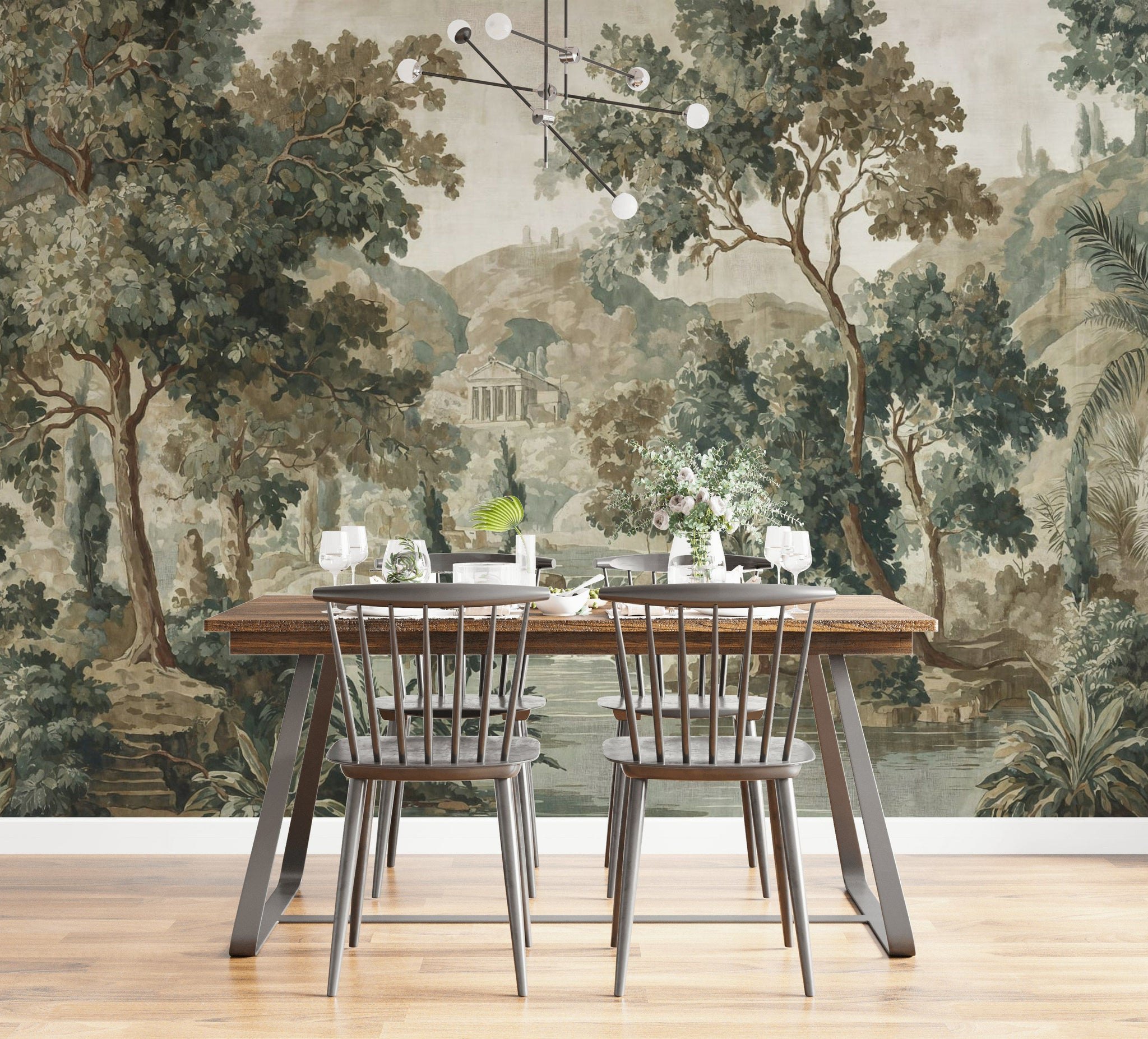 Muted Beige Forest Landscape Wall Mural