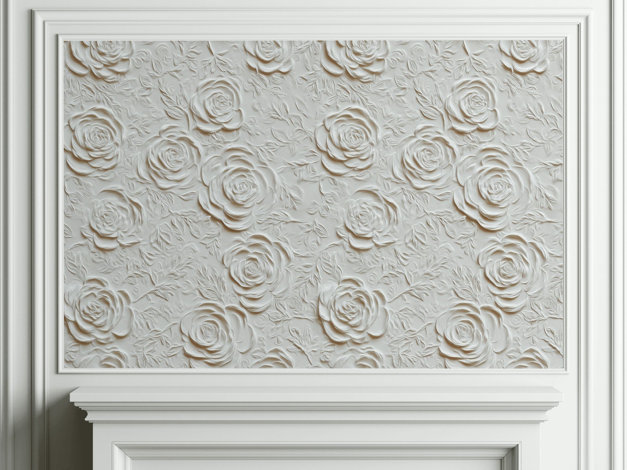 Beige Embossed Rose Floral Wallpaper