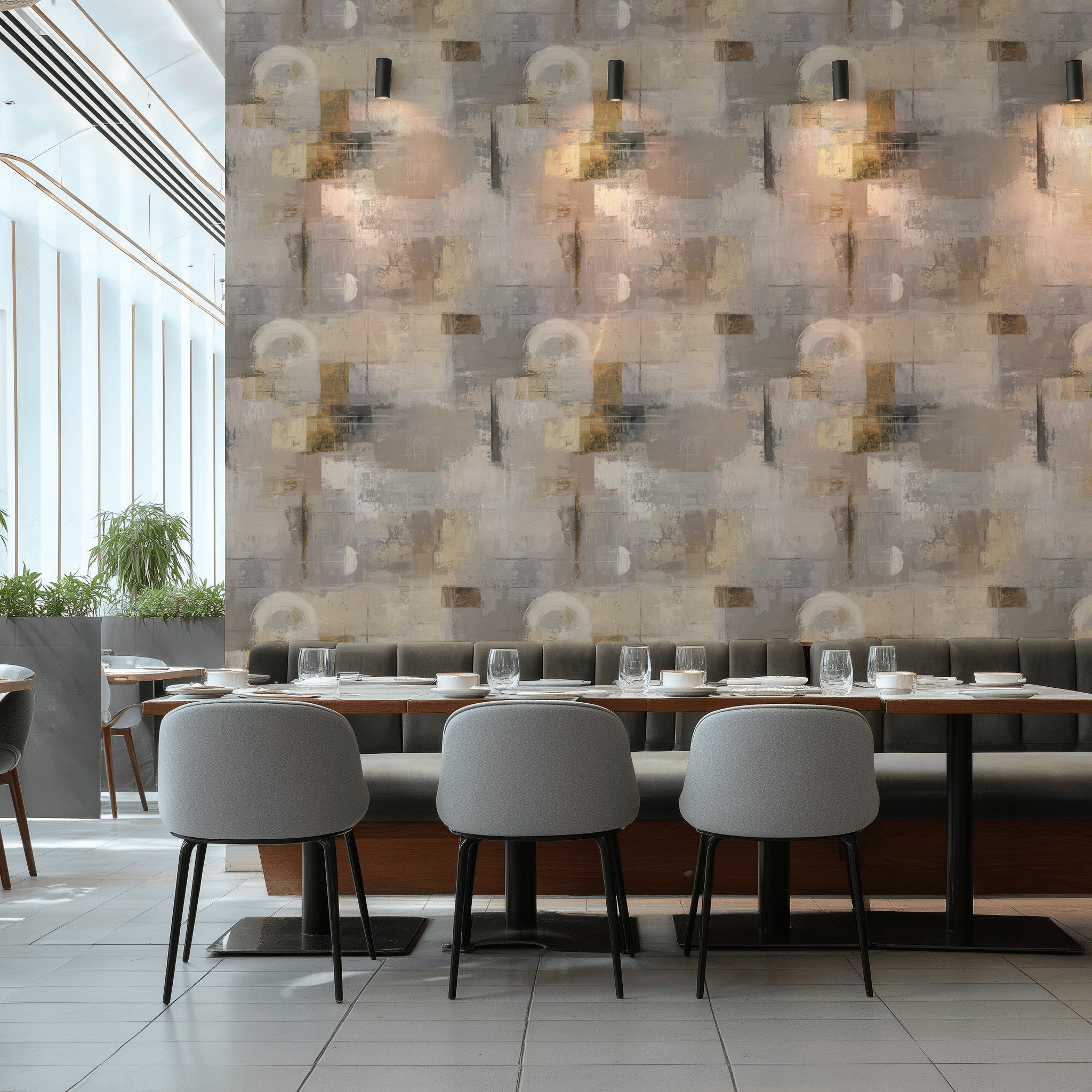 Muted Gray and Cream Abstract Geometric Wallpaper