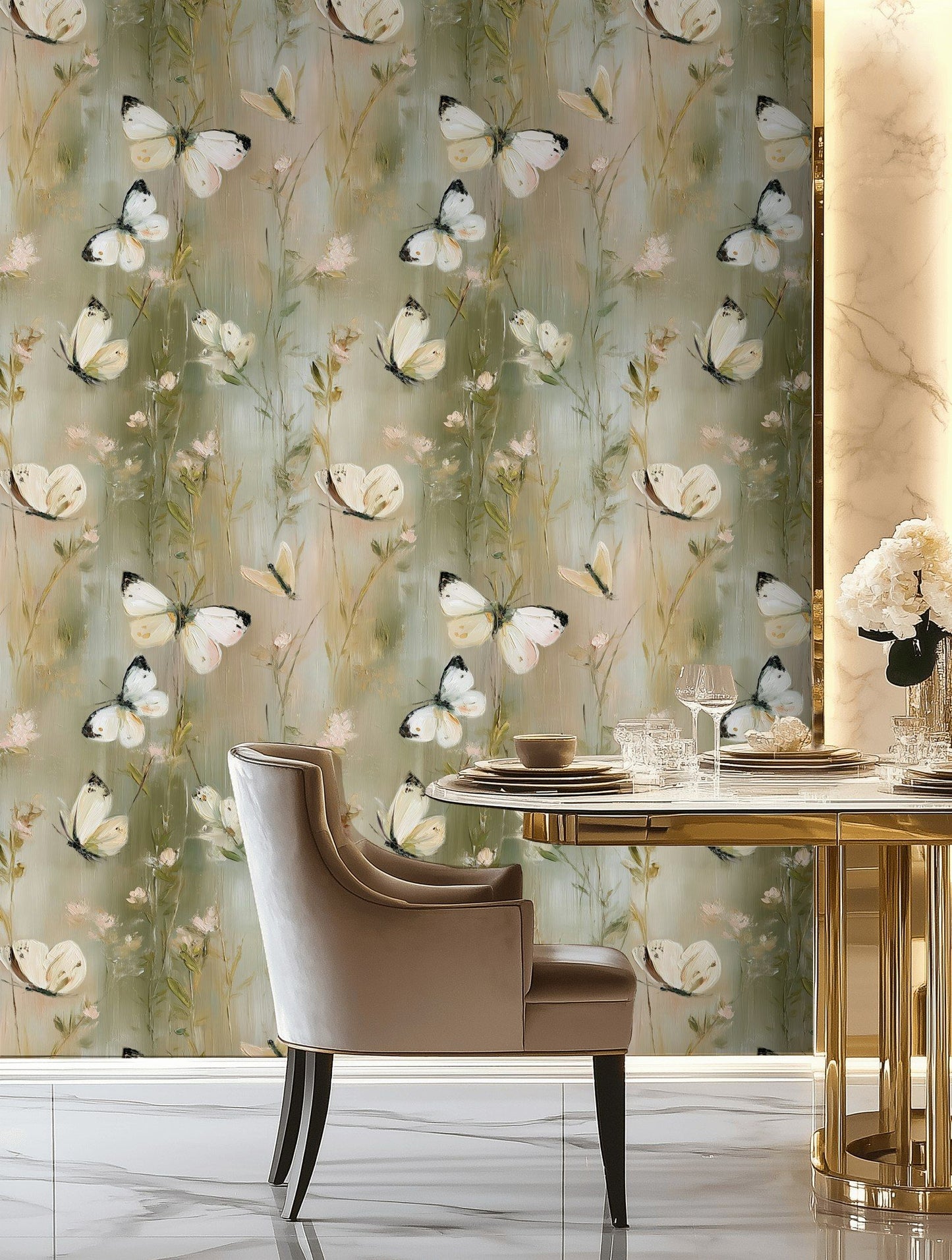 Butterfly Meadow Wallpaper Soft Floral Removable Wall Decor