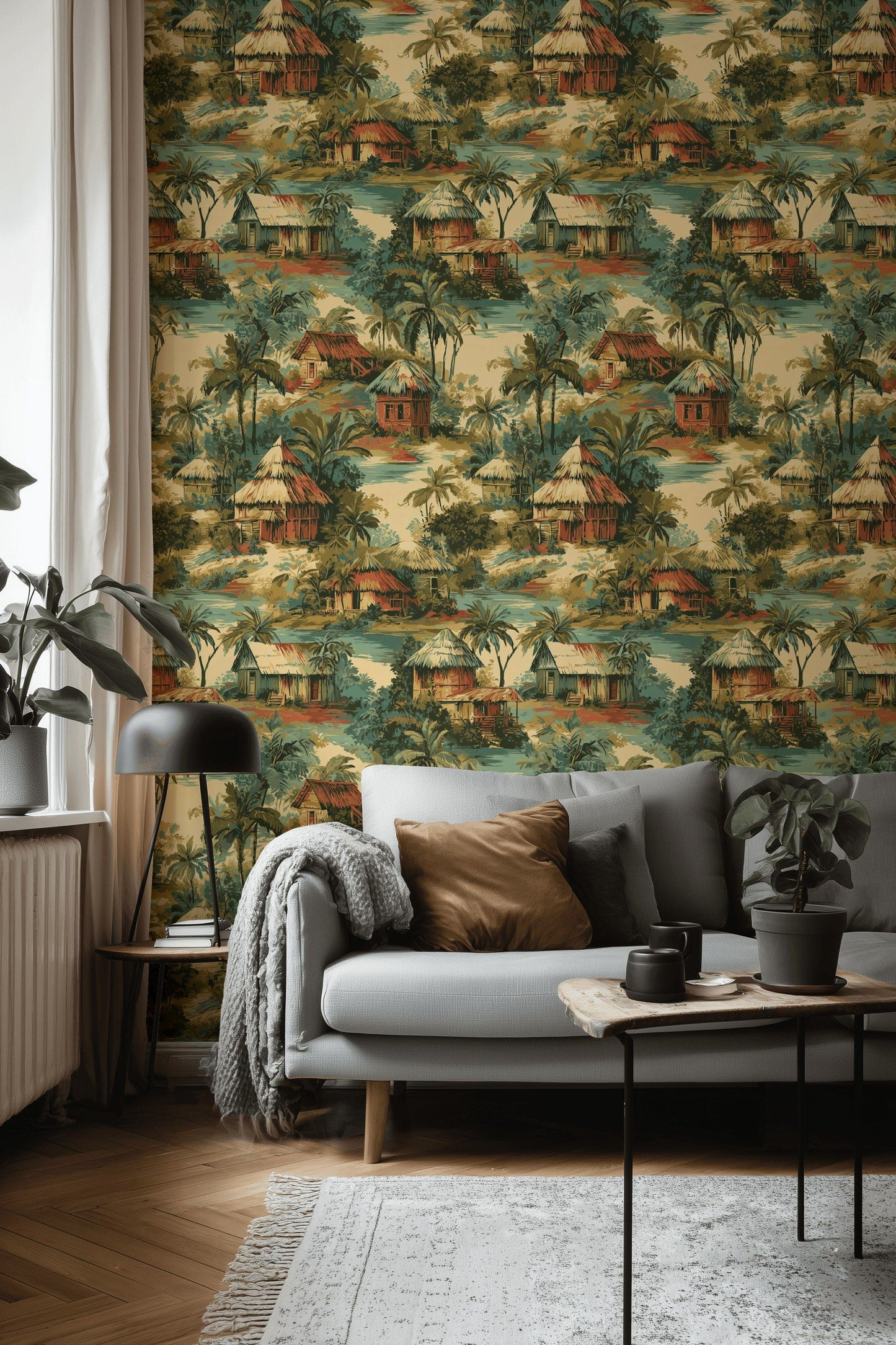 Tropical Village Wallpaper Jungle Palm Wall Mural