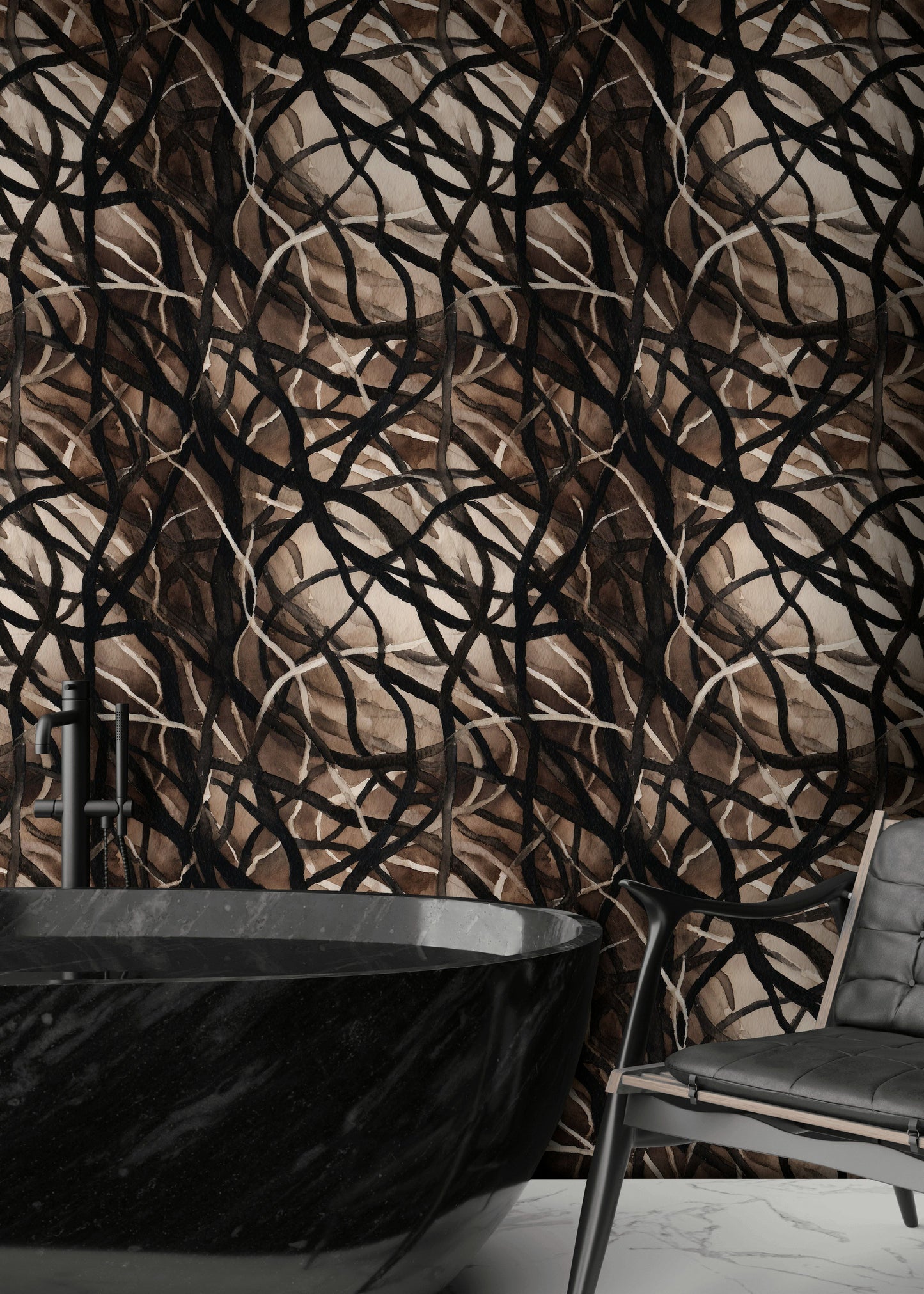 Abstract Branches Wallpaper Modern Mural Neutral Wall Decor
