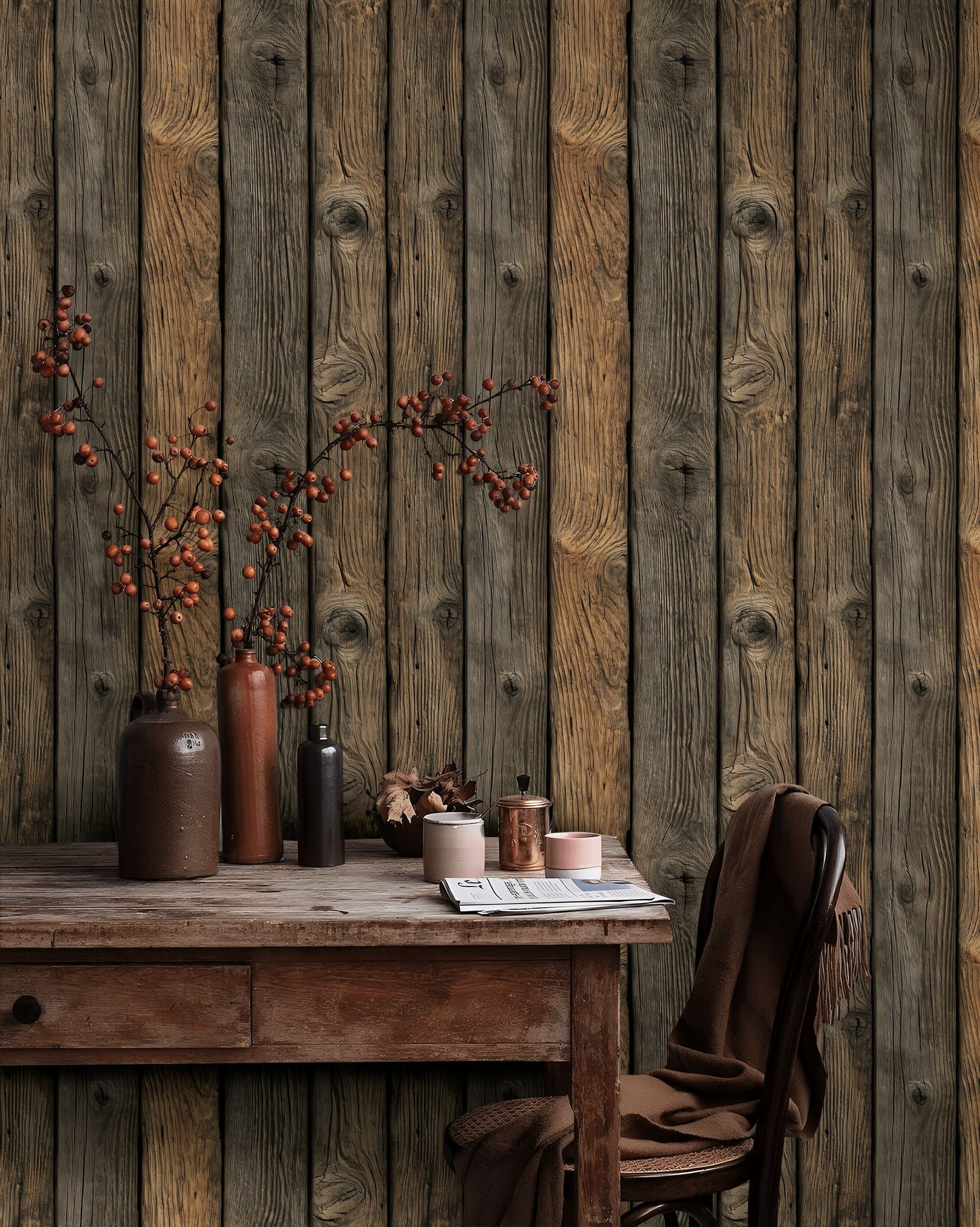 Rustic Oak Wood Plank Wallpaper