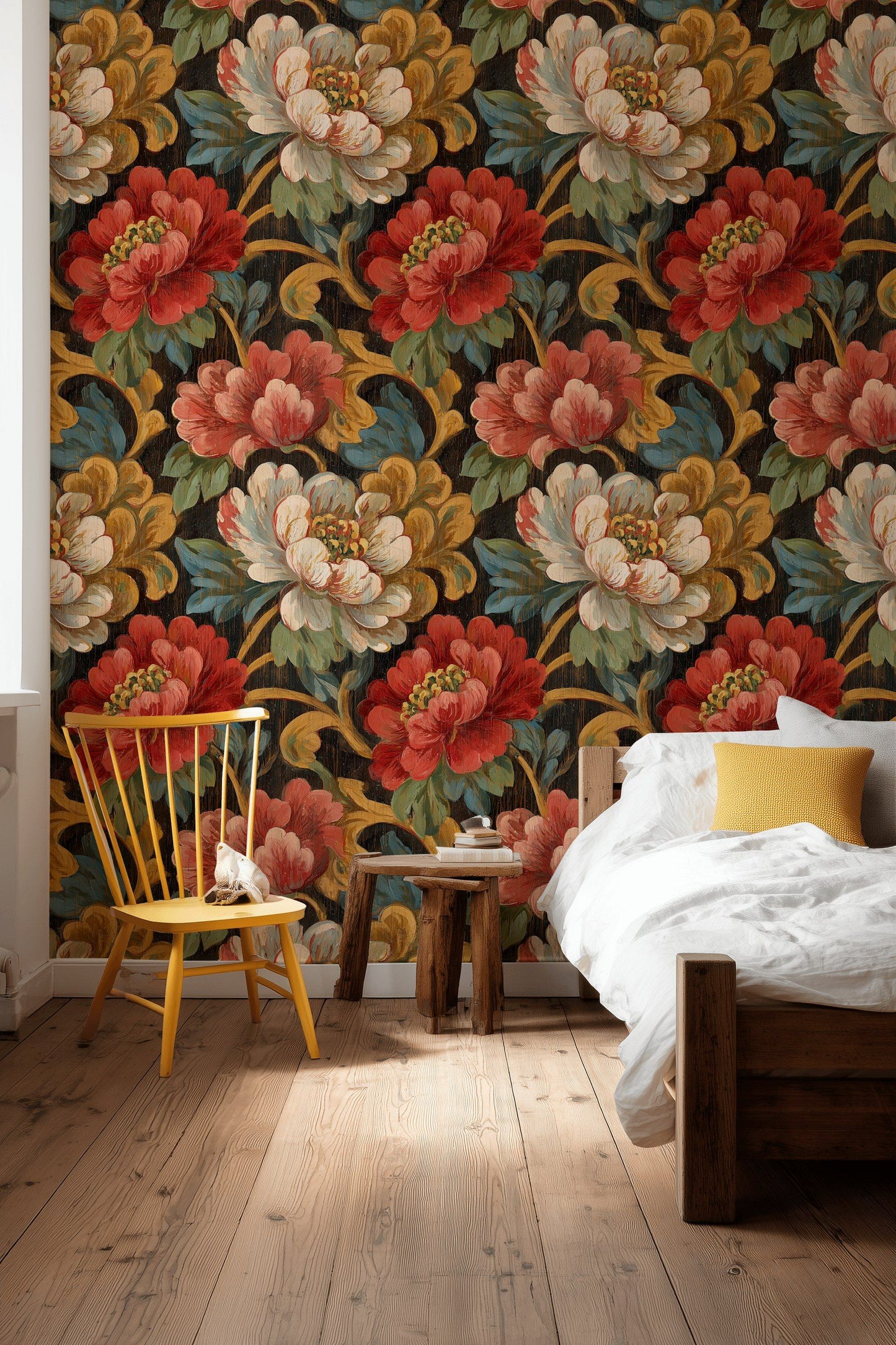 Vintage Floral Wallpaper Red Peony Baroque Wall Mural