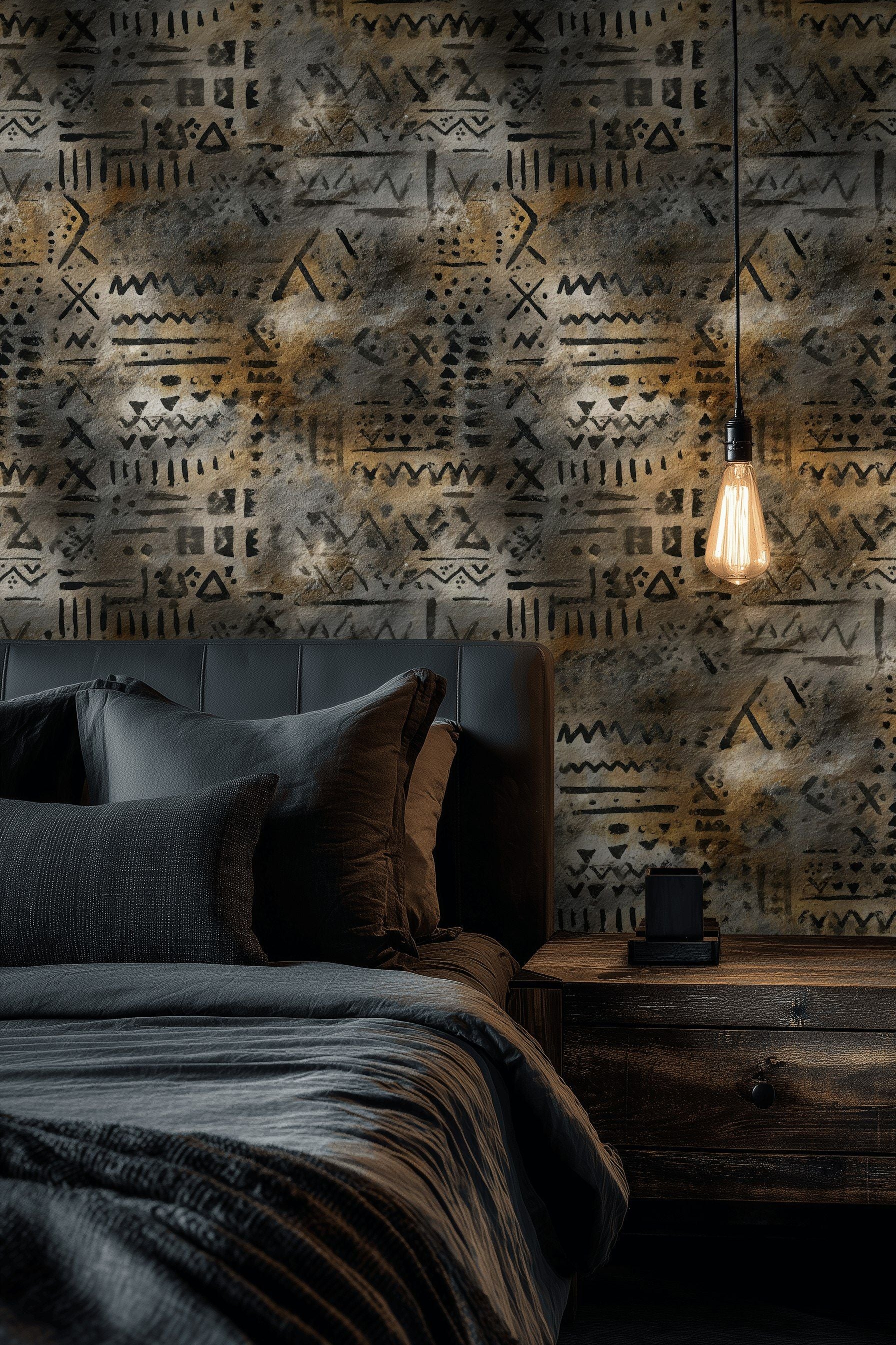 Burnt Umber and Charcoal Abstract Geometric Wallpaper