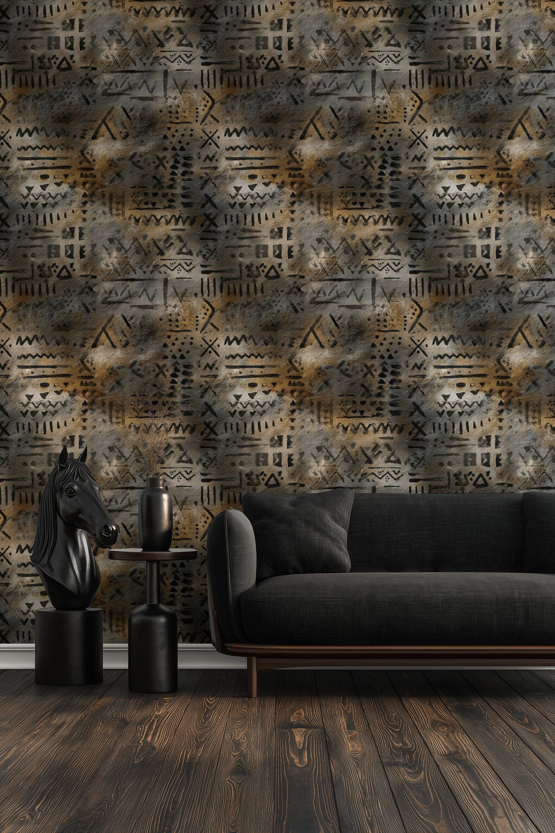 Burnt Umber and Charcoal Abstract Geometric Wallpaper