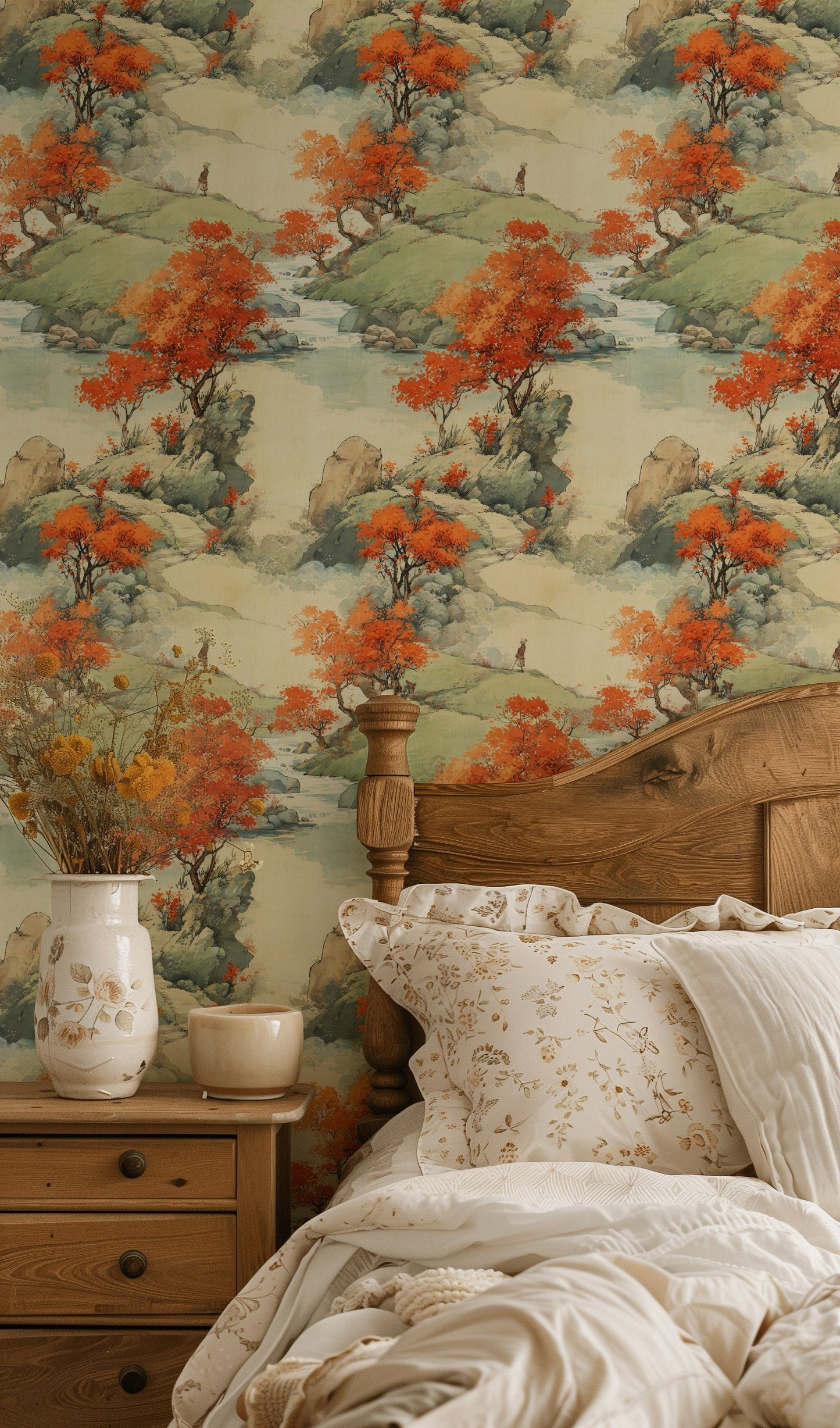 Japanese Landscape Wallpaper Removable Red Maple Wall Mural