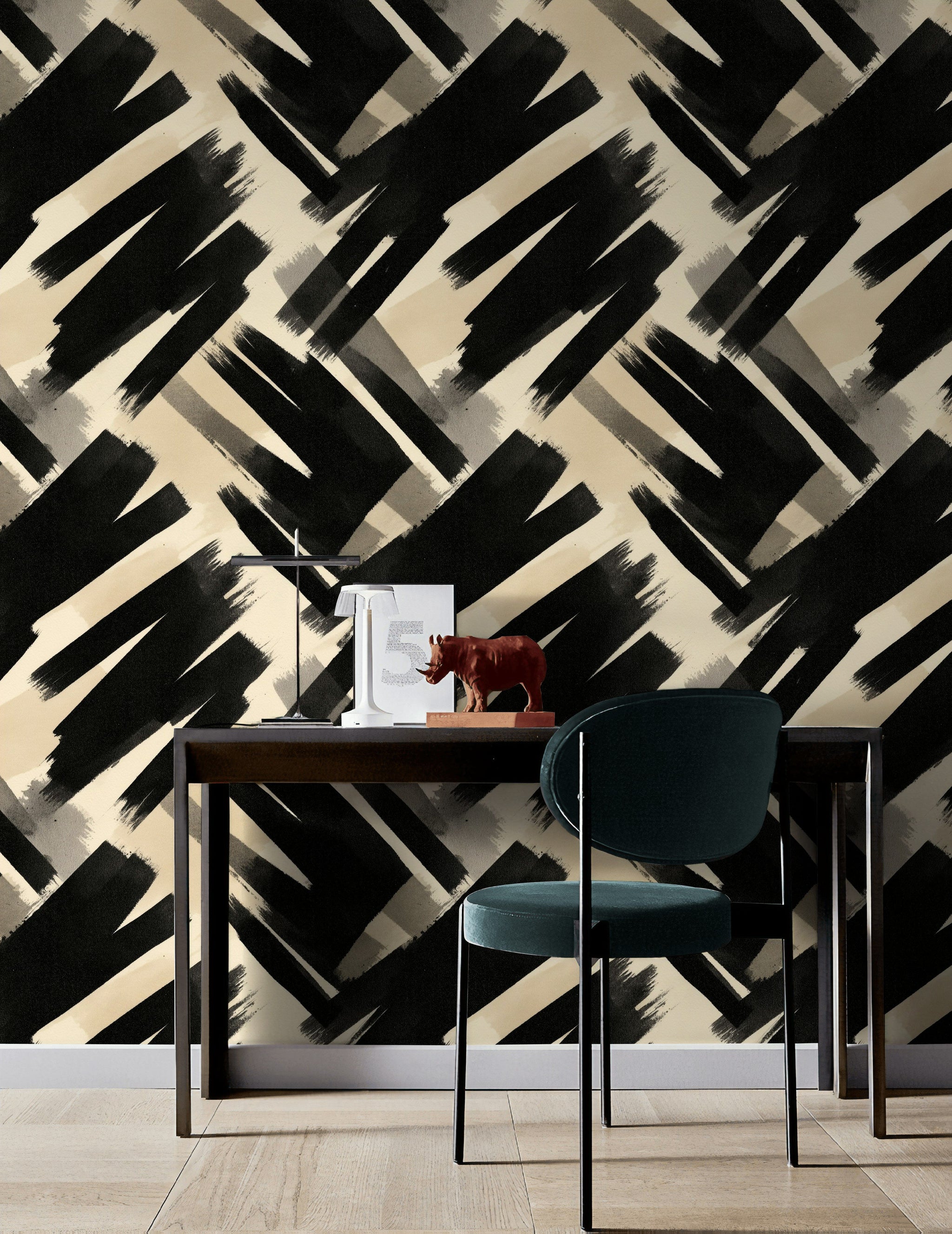 Bold Black Brushstroke Abstract Wallpaper