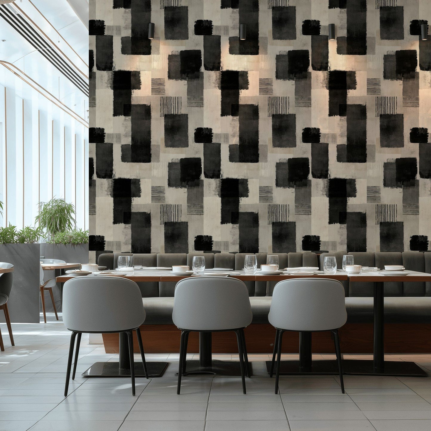 Abstract Brushstroke Wallpaper Textured Grid Wall Decor