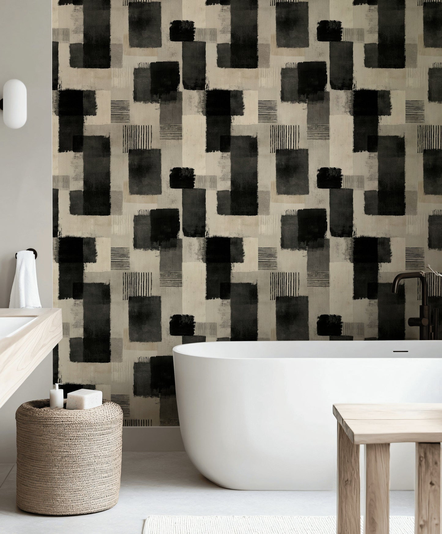 Abstract Brushstroke Wallpaper Textured Grid Wall Decor