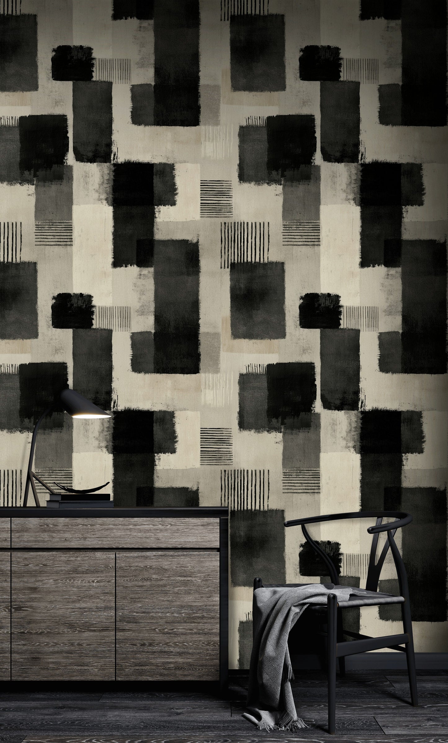 Abstract Brushstroke Wallpaper Textured Grid Wall Decor