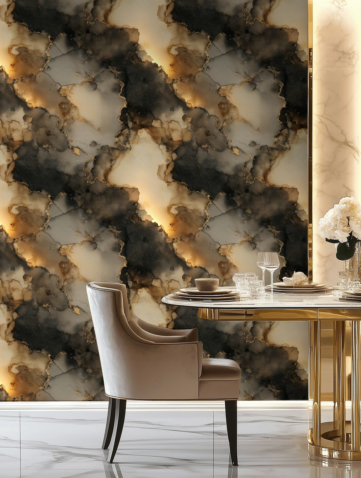 Gold Abstract Wallpaper Black Beige Modern Wall Mural