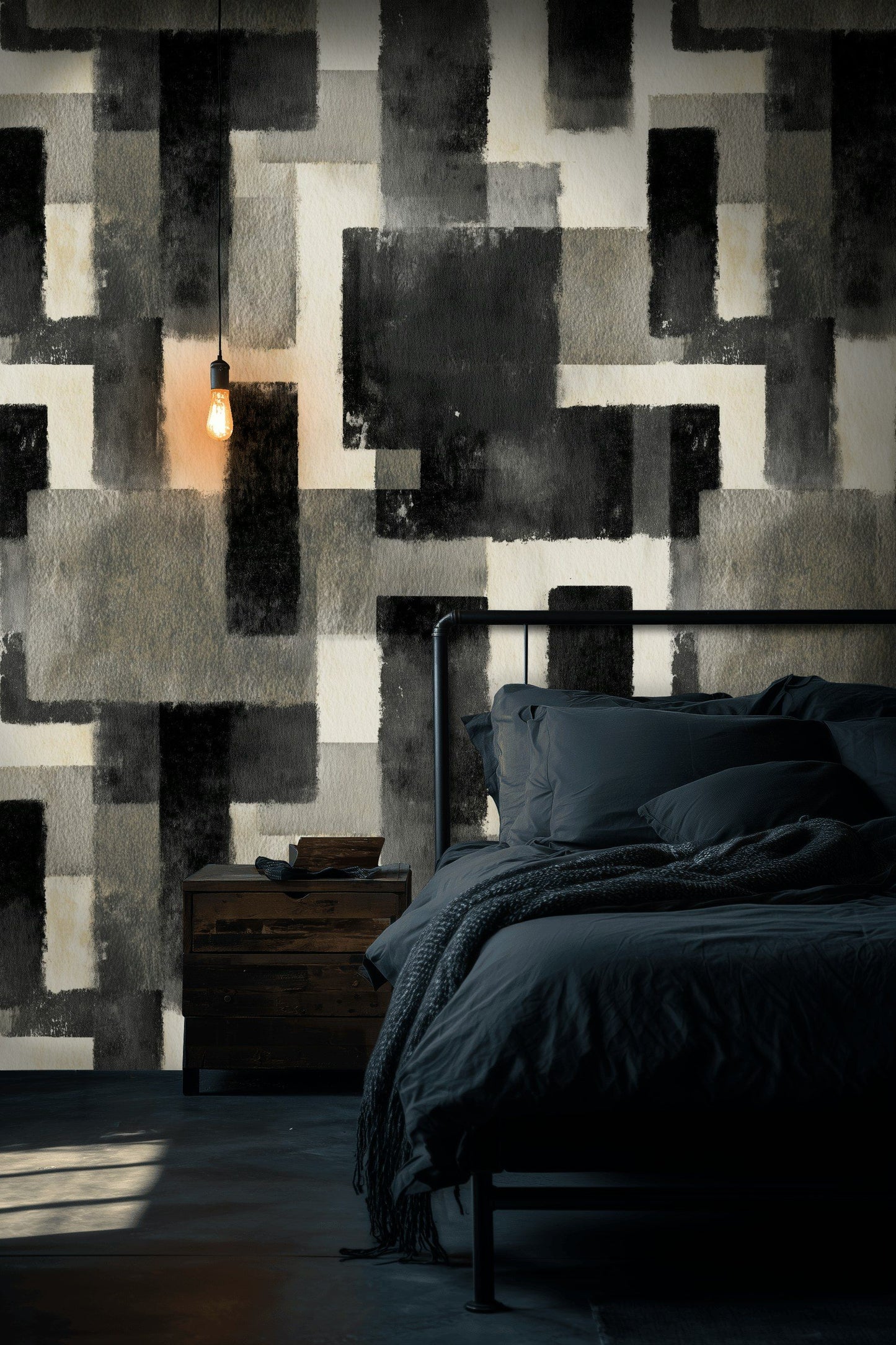 Monochrome Geometric Wallpaper Abstract Mural Modern Decor