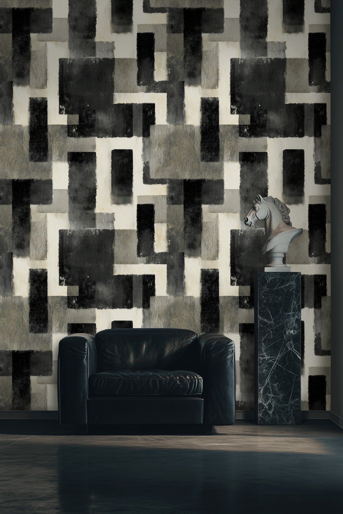 Monochrome Geometric Wallpaper Abstract Mural Modern Decor