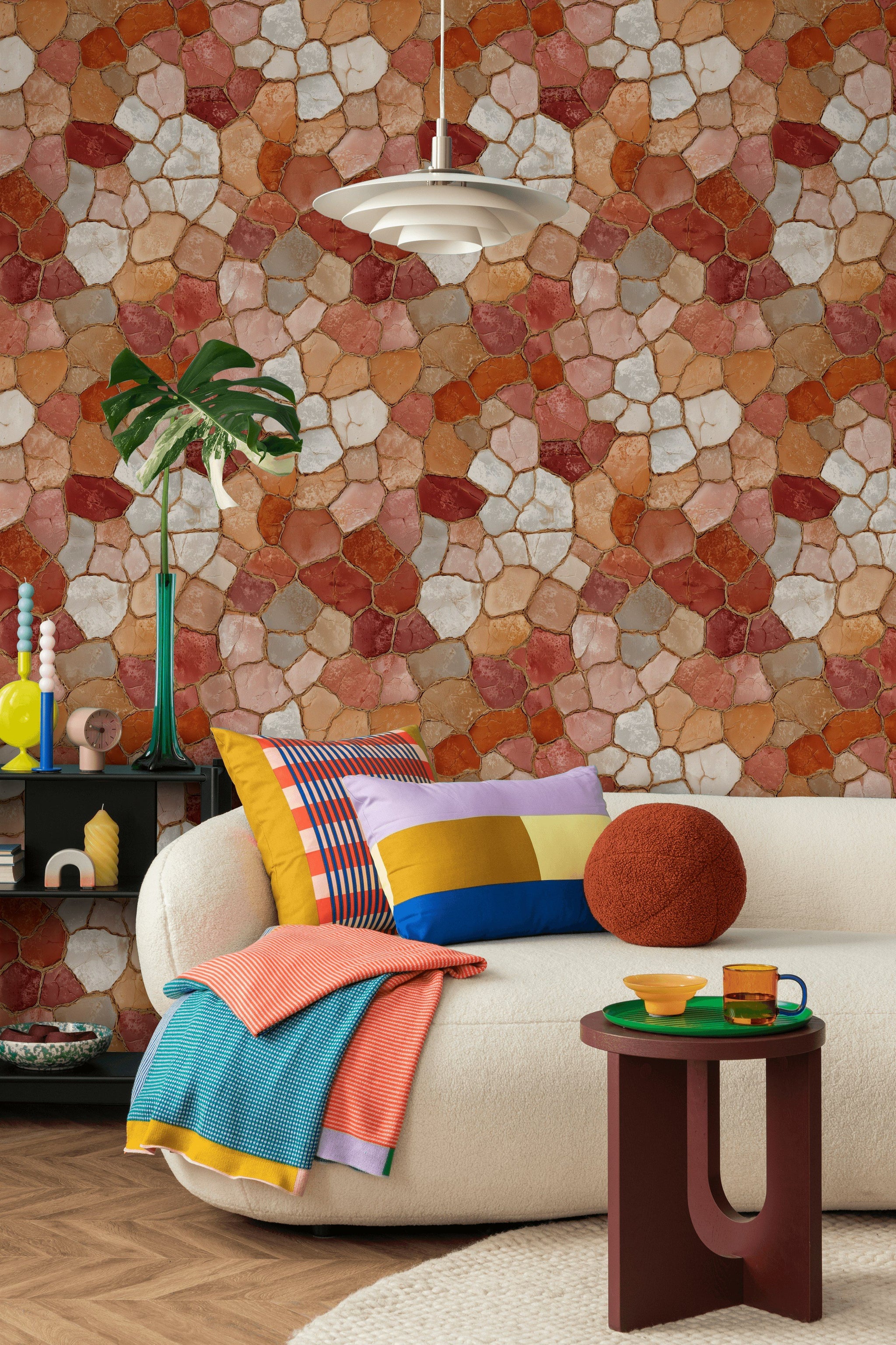 Terracotta Mosaic Stone Pattern Wallpaper