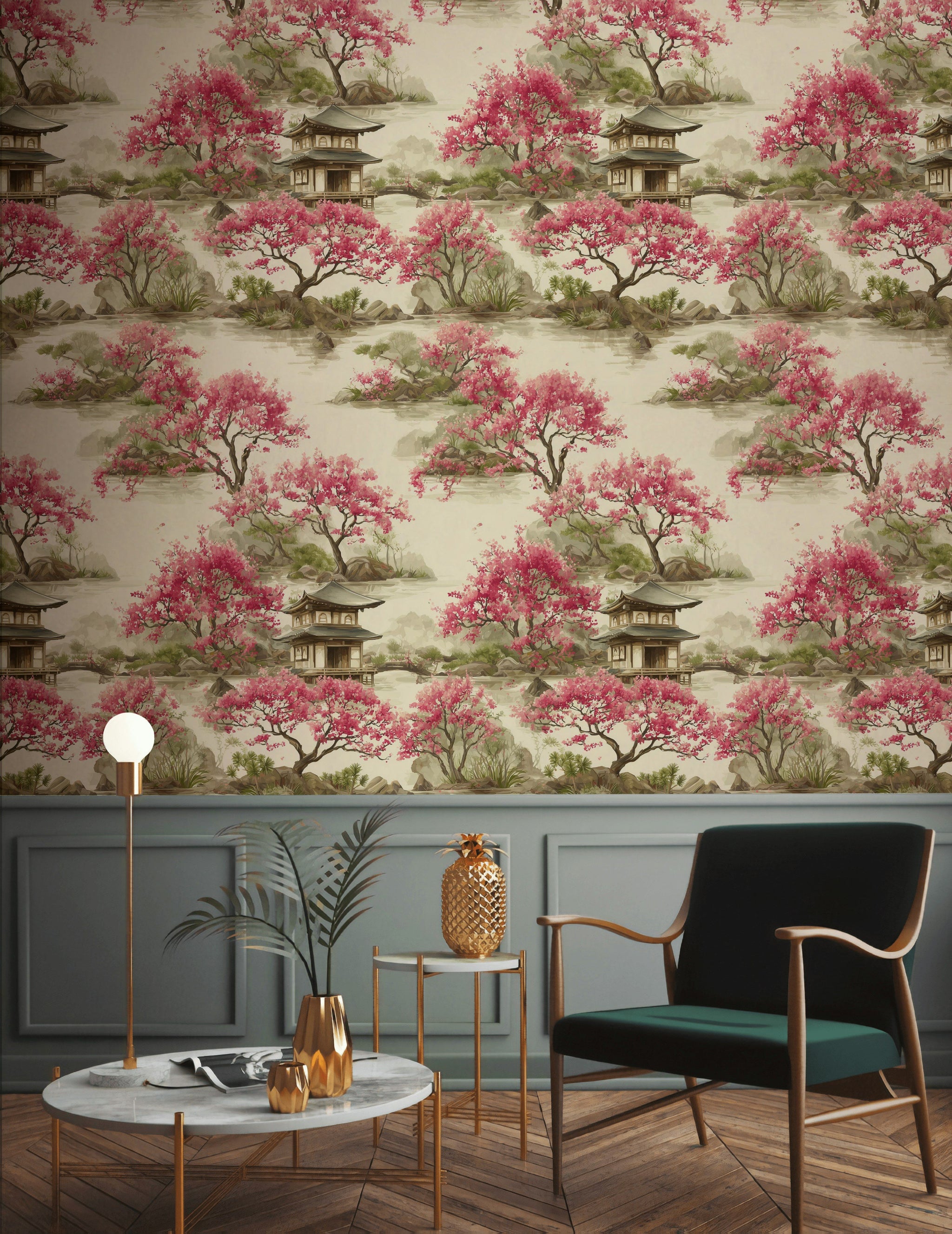 Cream Chinoiserie Cherry Blossom Wallpaper