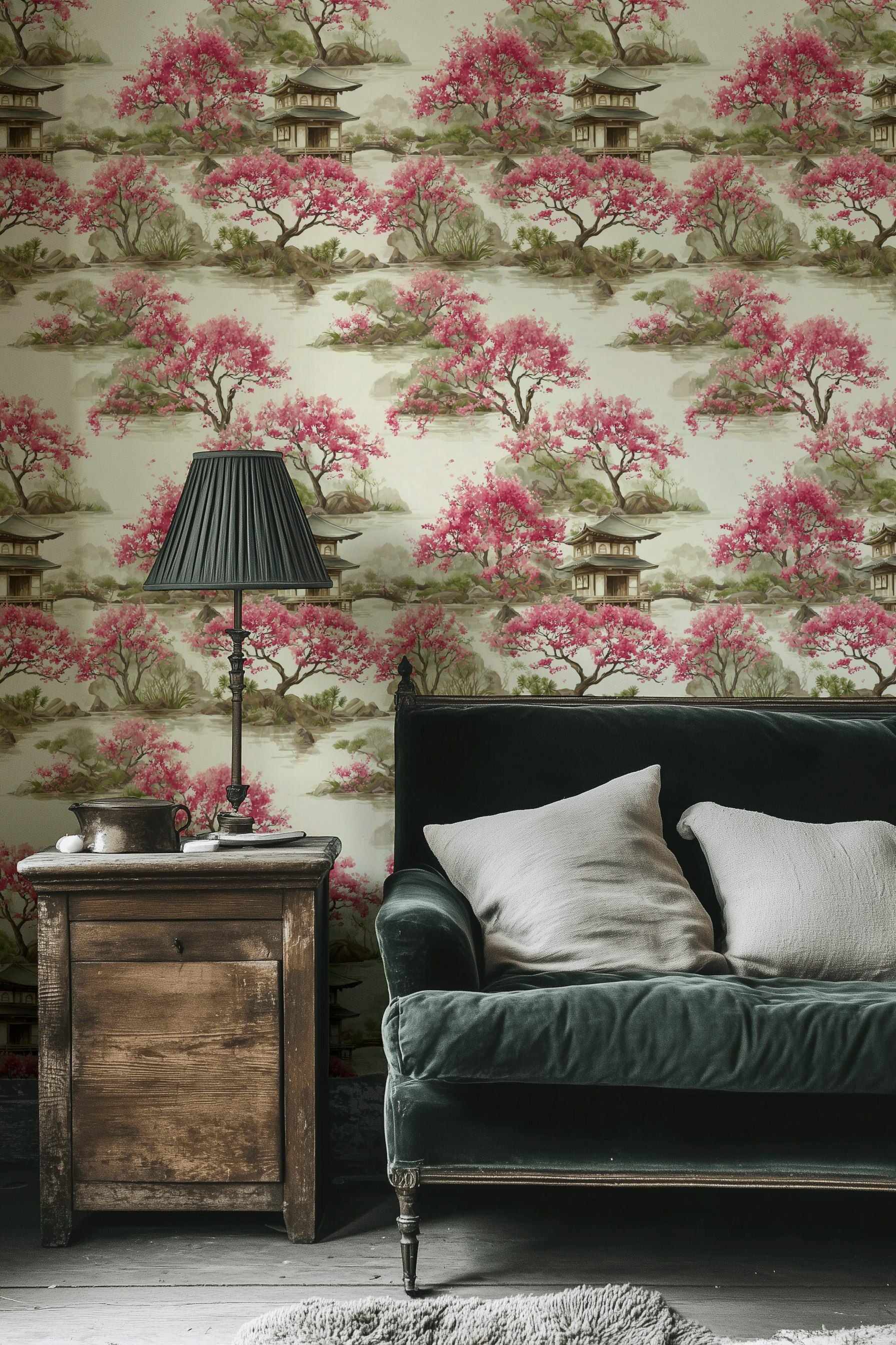 Cream Chinoiserie Cherry Blossom Wallpaper