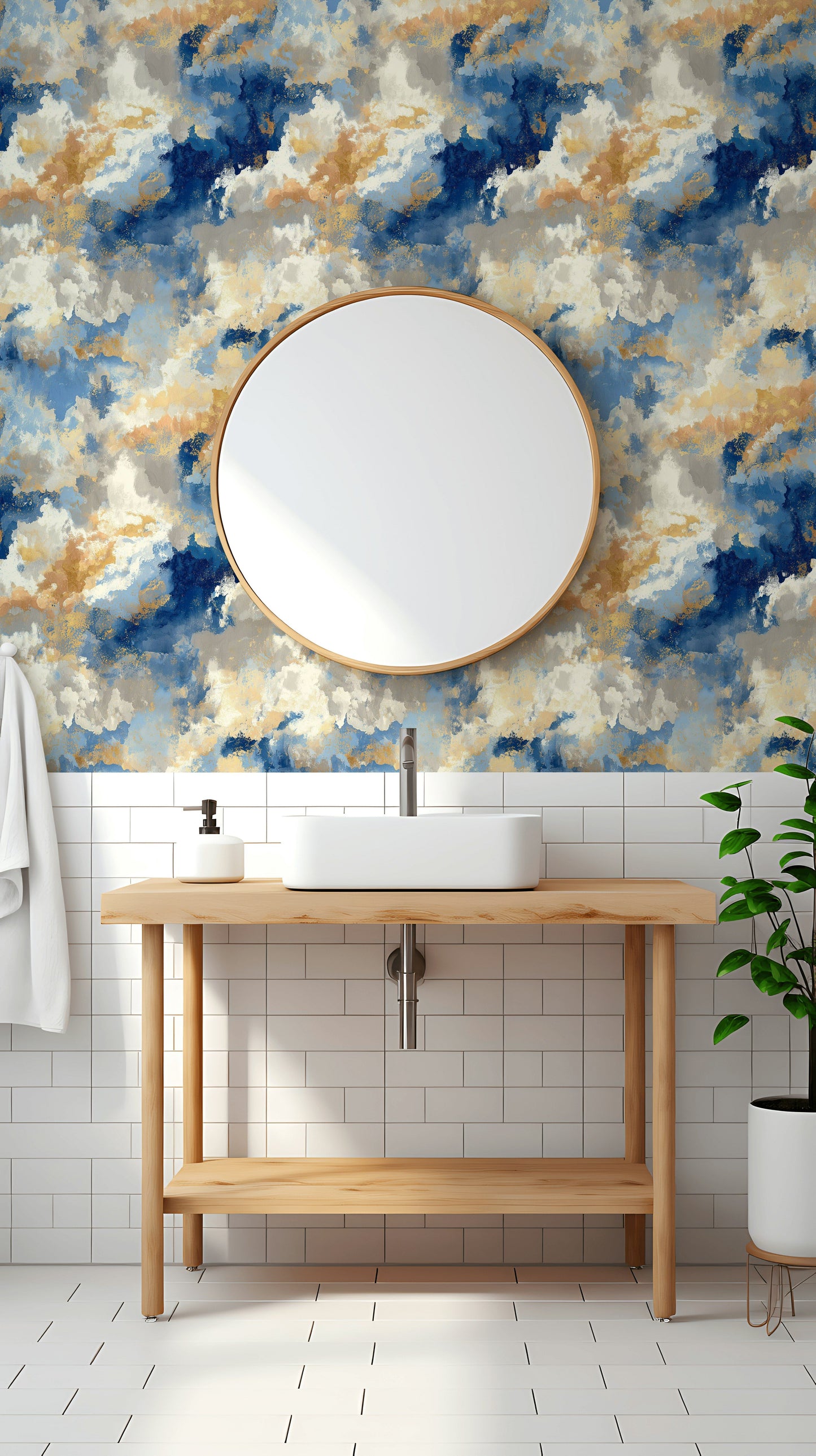 Cloudscape Wallpaper Blue Gold Abstract Decorative Mural