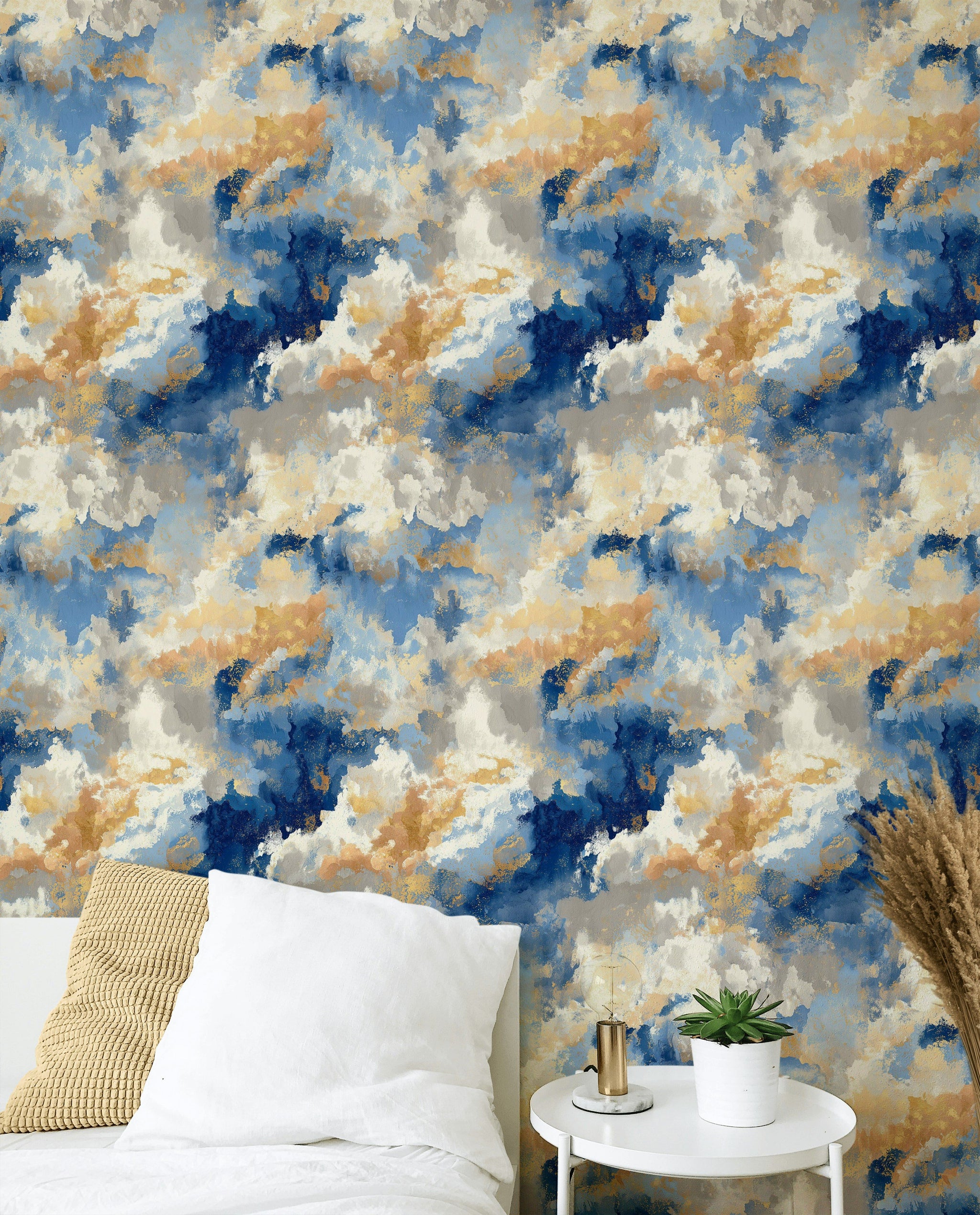 Blue and Beige Abstract Cloudy Sky Wallpaper