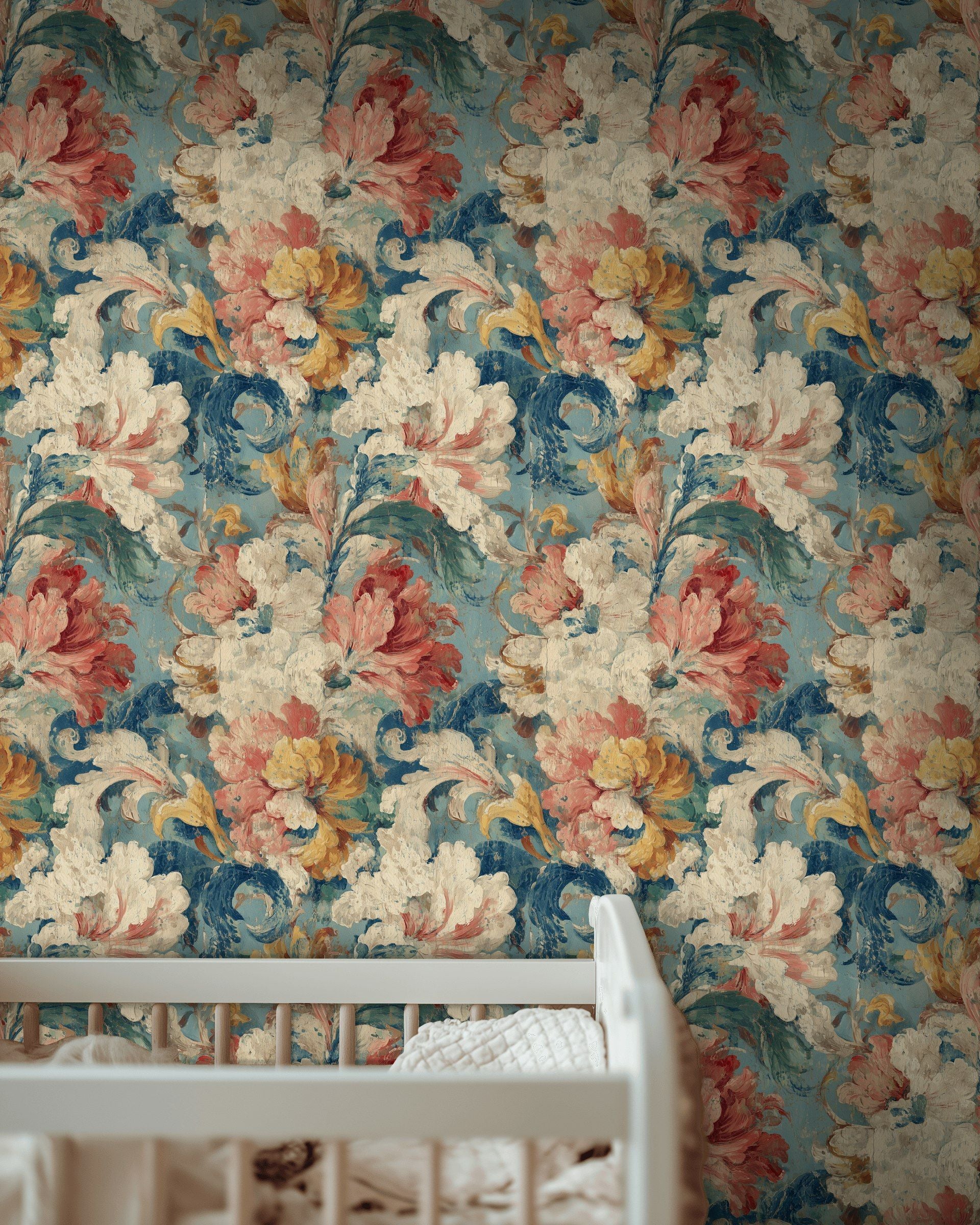 Vintage Multicolor Floral Illustration Wallpaper