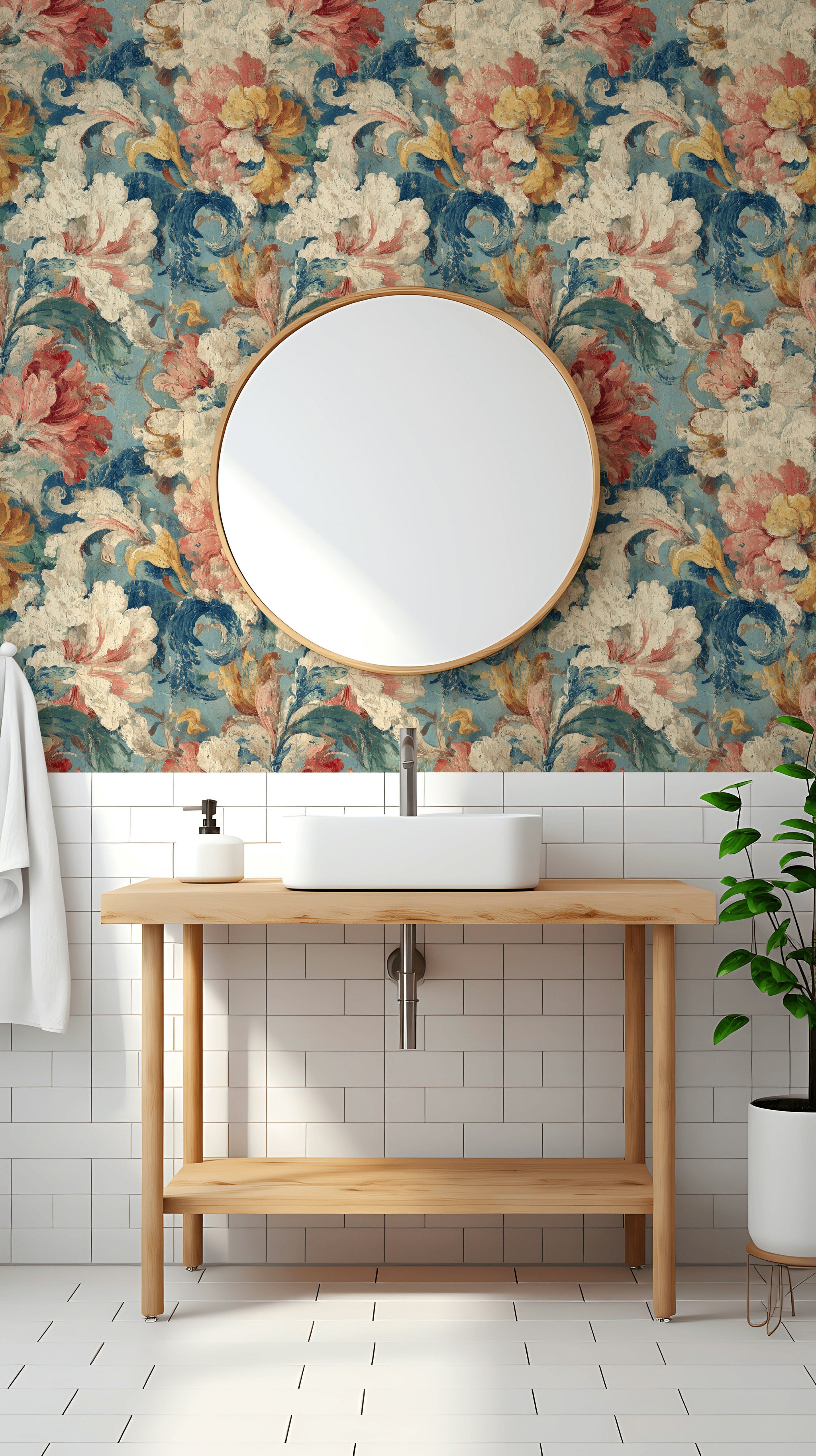 Vintage Multicolor Floral Illustration Wallpaper