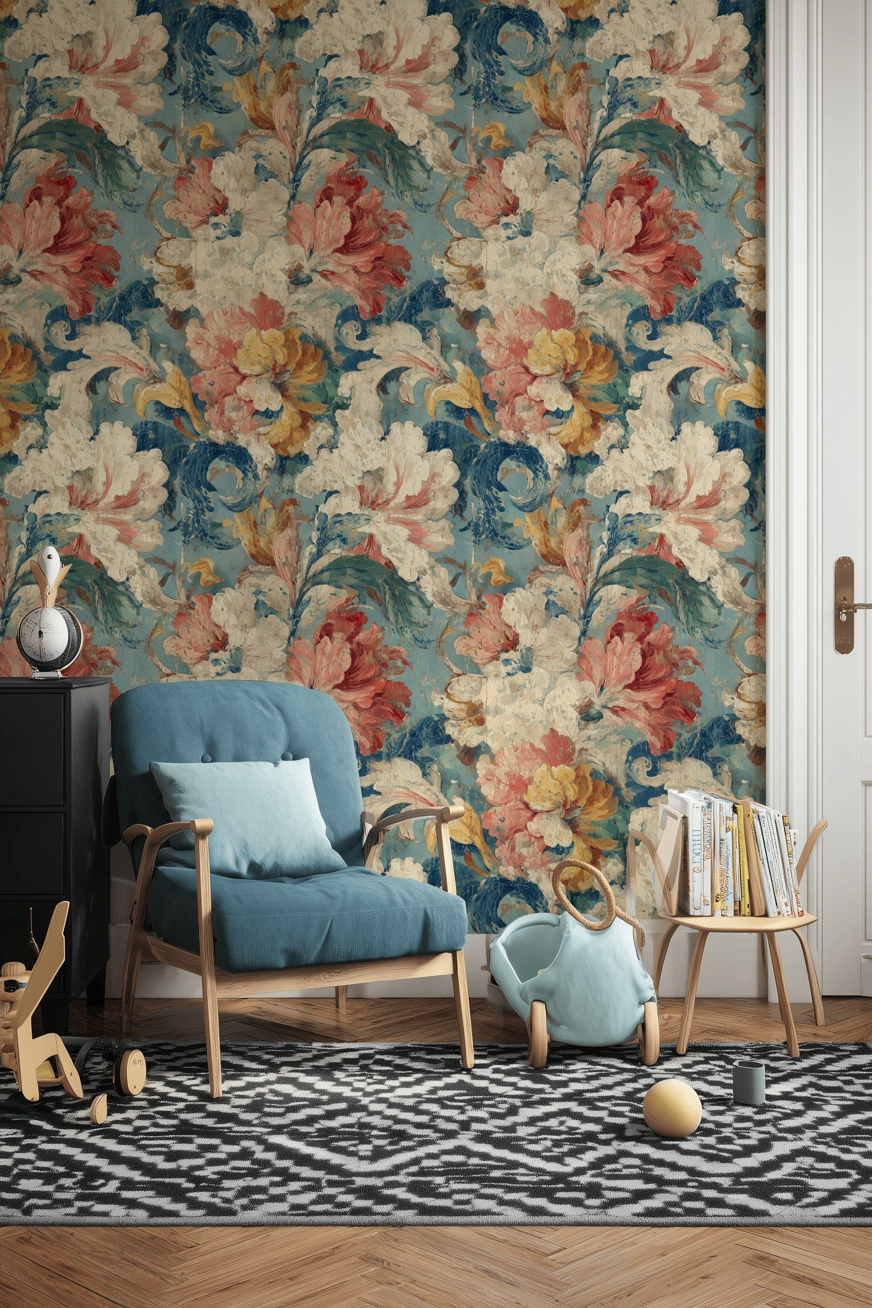 Vintage Multicolor Floral Illustration Wallpaper