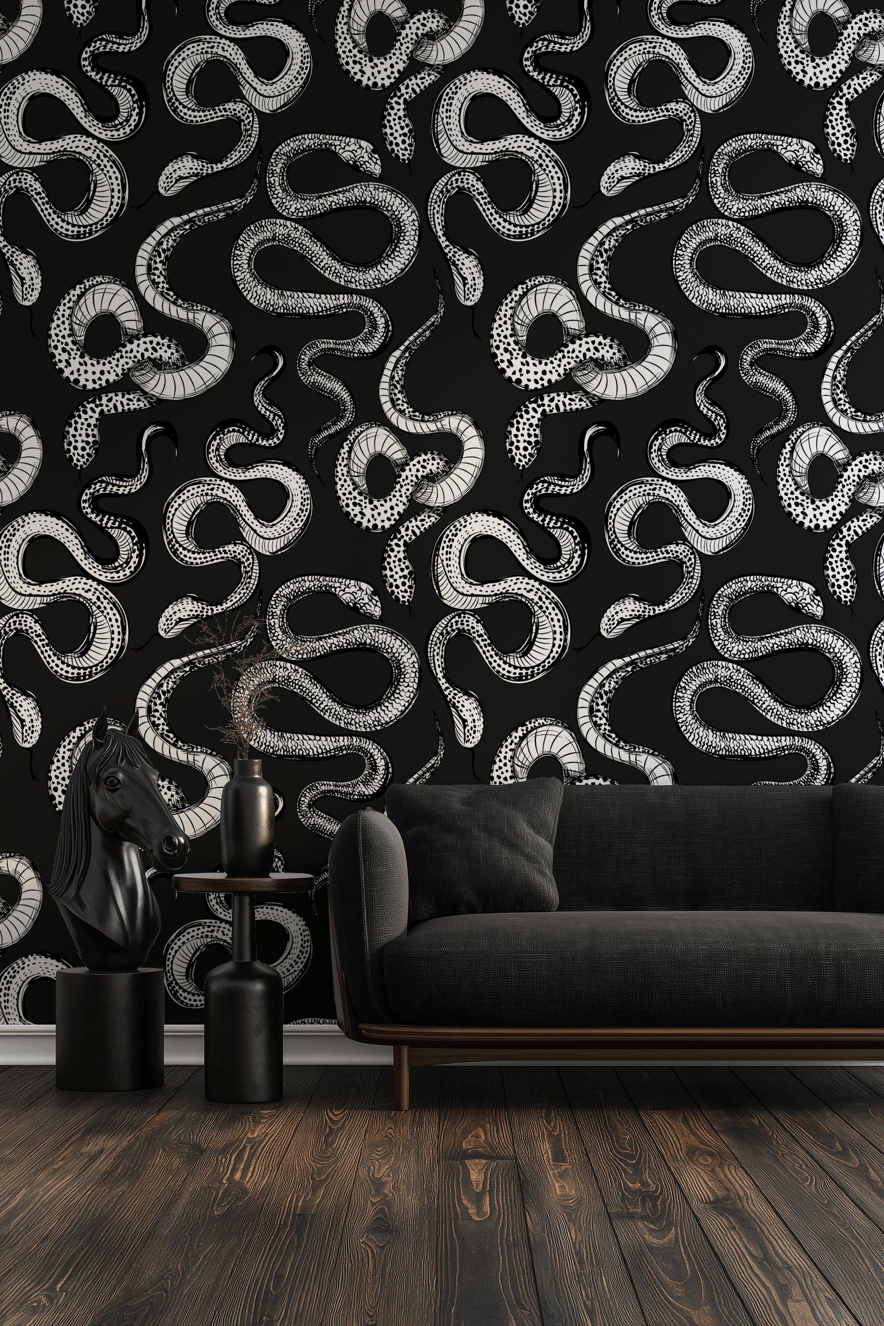 Monochrome Snake Pattern Wallpaper