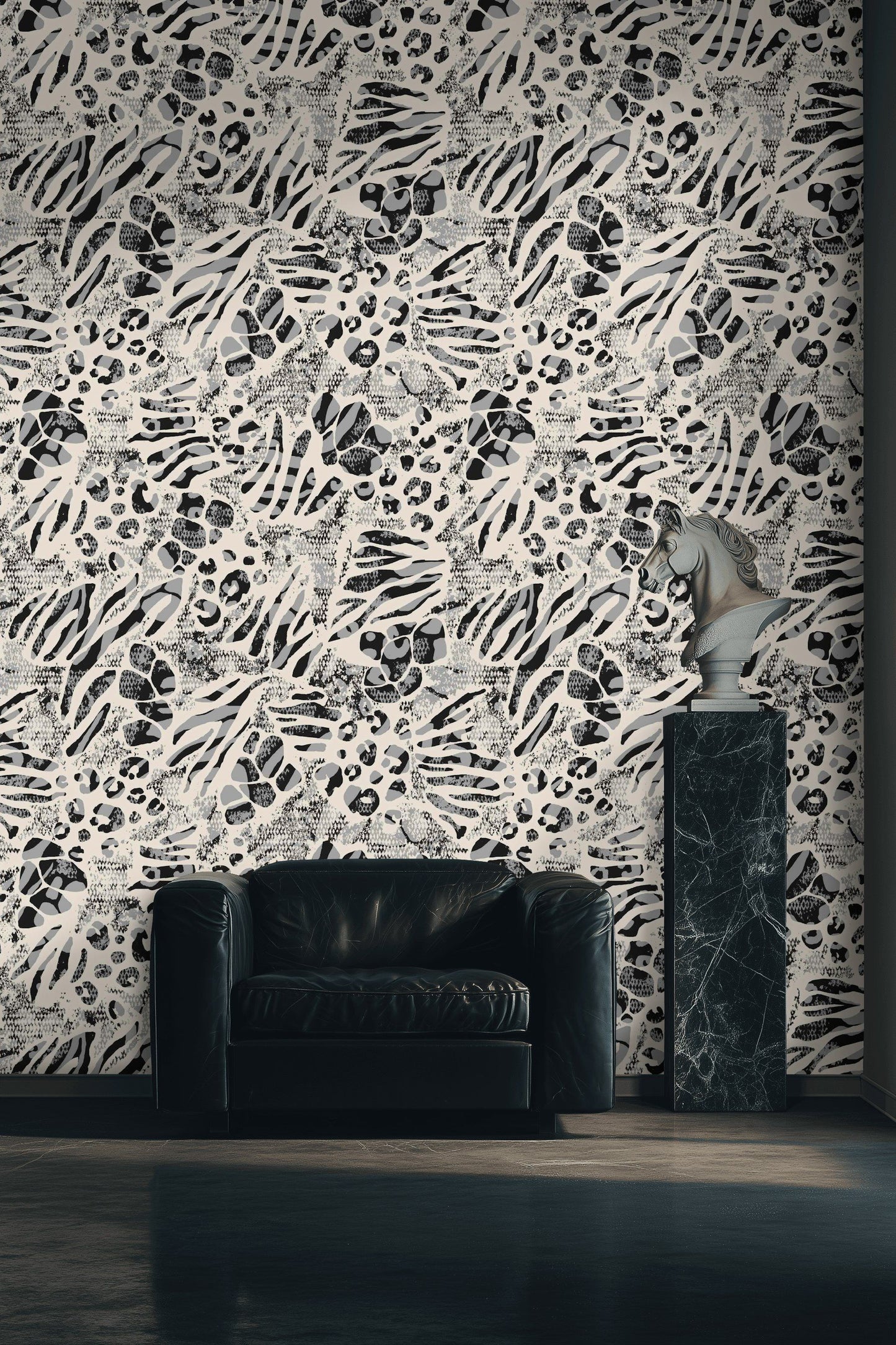 Animal Print Wallpaper Removable Gray Wall Decor