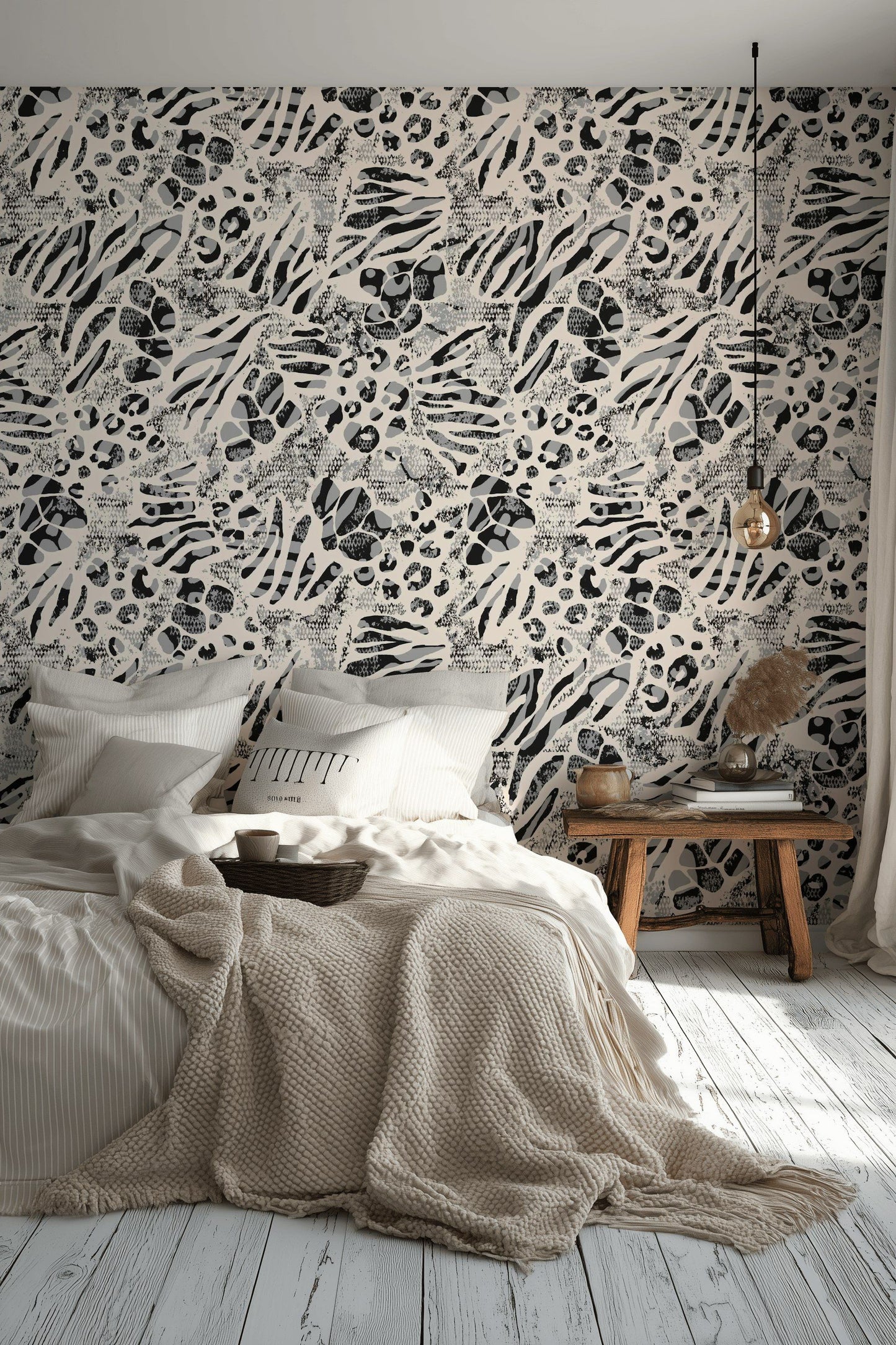 Animal Print Wallpaper Removable Gray Wall Decor